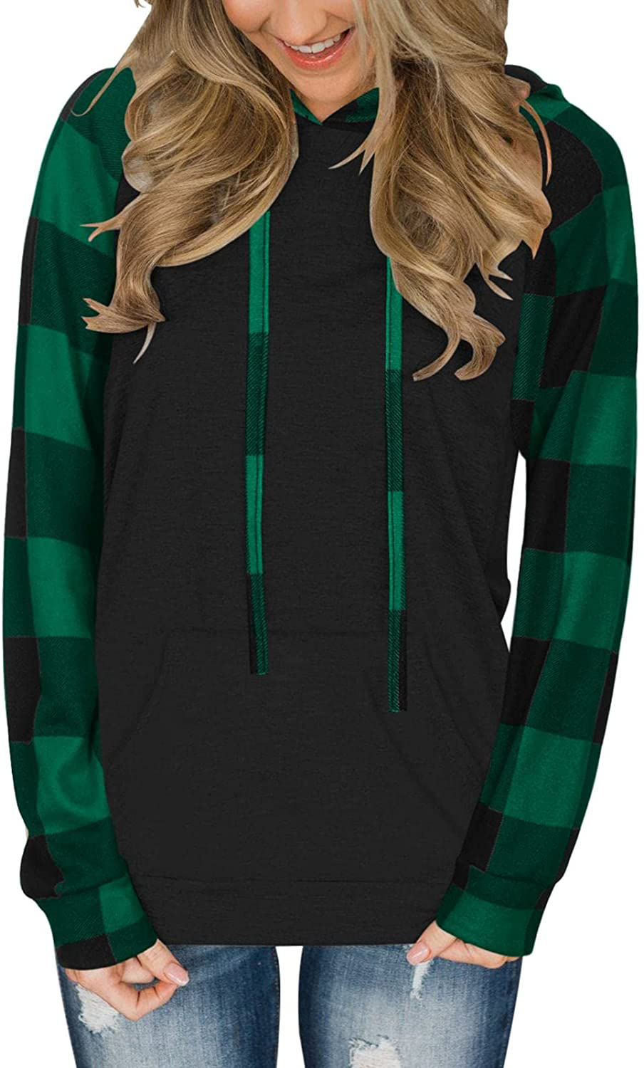 PINKMSTYLE Womens Color Block Hoodies Casual Lightweight Drawstring Pullover Sweatshirt Fall Long Sleeve Tops with Pocket Apparel & Accessories > Clothing > Activewear Kylie Max