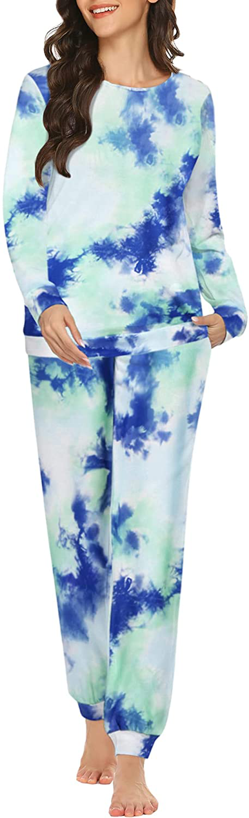Ekouaer Womens Pajama Set Long Sleeve Sleepwear Star Print Nightwear Soft Pjs Lounge Sets with Pockets Apparel & Accessories > Clothing > Sleepwear & Loungewear > Pajamas Ekouaer Pat-tie Dye3 X-Large