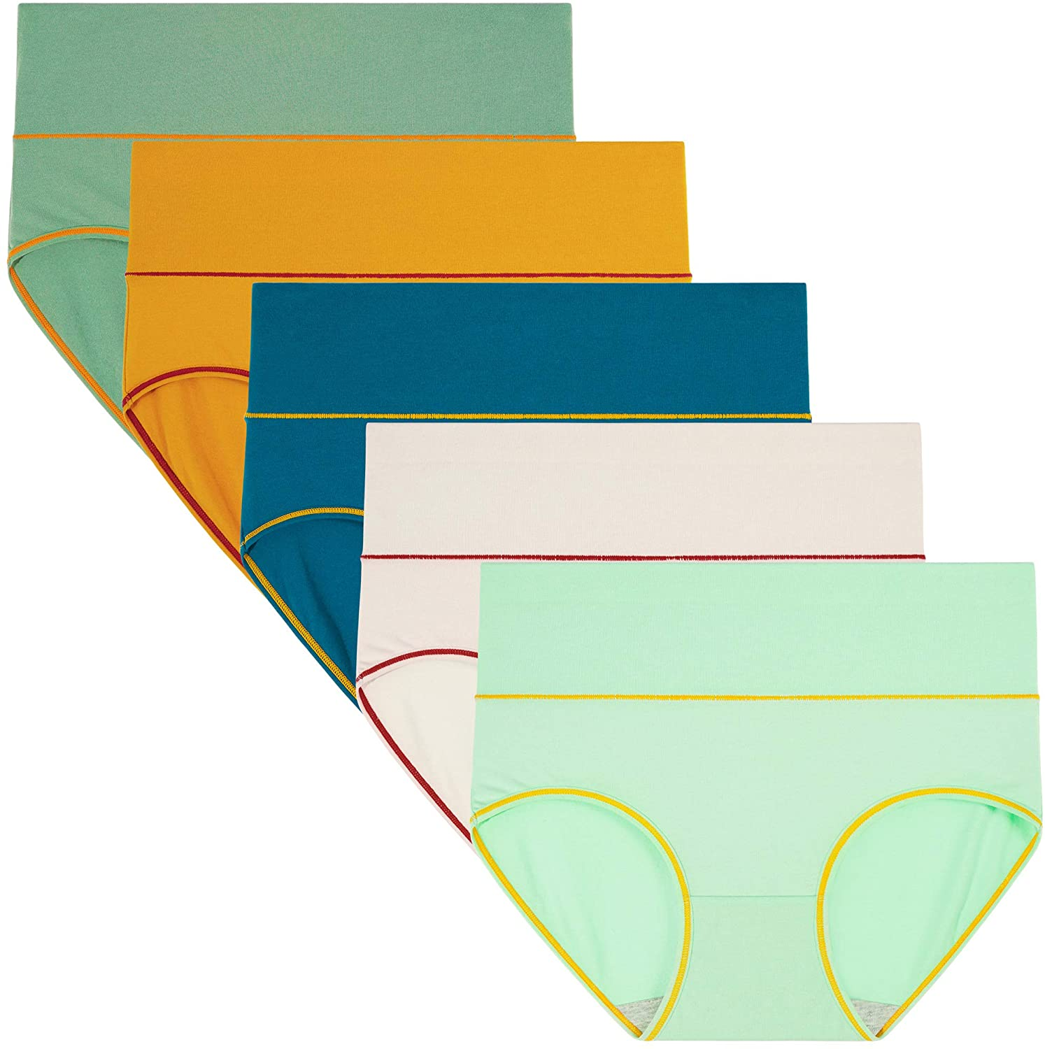 INNERSY Womens High Waisted Underwear Cotton Panties Regular & plus Size 5-Pack Apparel & Accessories > Clothing > Underwear & Socks > Underwear INNERSY Lemon Tree Large