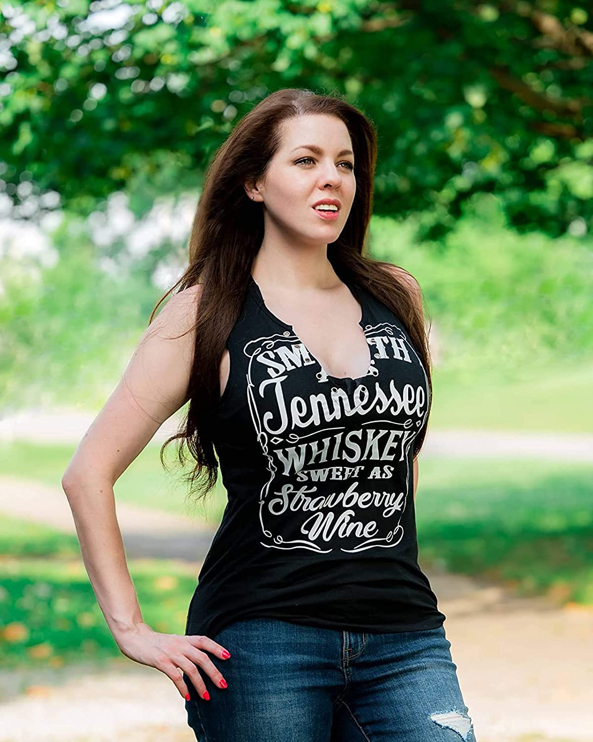 Smooth as Tennessee Whiskey Sweet as Strawberry Wine Shirt Ring Hole Sleeveless V-Neck Tank Top Womens Country Music Tee Apparel & Accessories > Clothing > Activewear Kylie Max