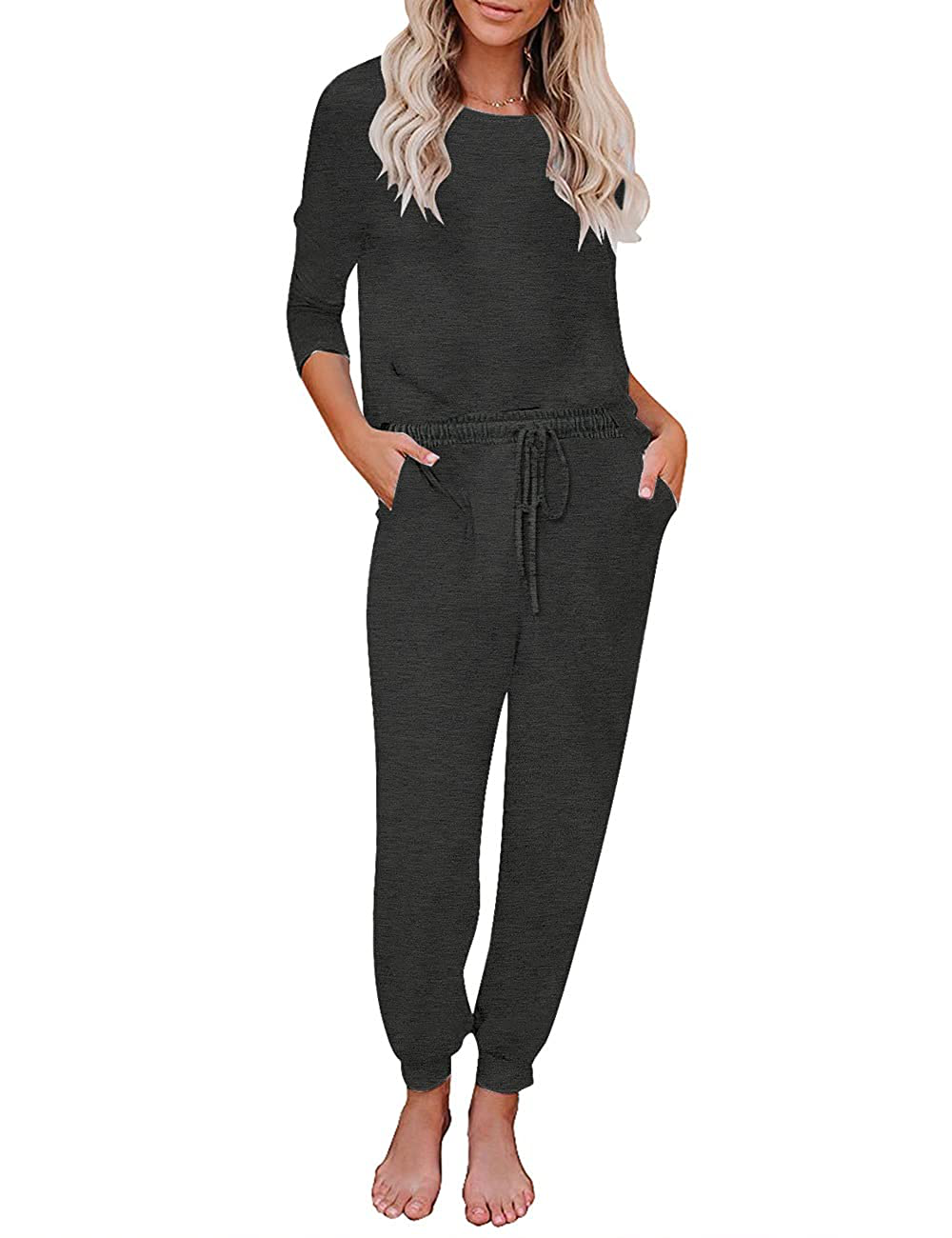 luvamia Women Tie Dye Pajama Sets Long Sleeve Tops and Pants PJ Sets Joggers Loungewear Sleepwear Apparel & Accessories > Clothing > Sleepwear & Loungewear > Pajamas KYLIE MAX Y Drak Grey Medium
