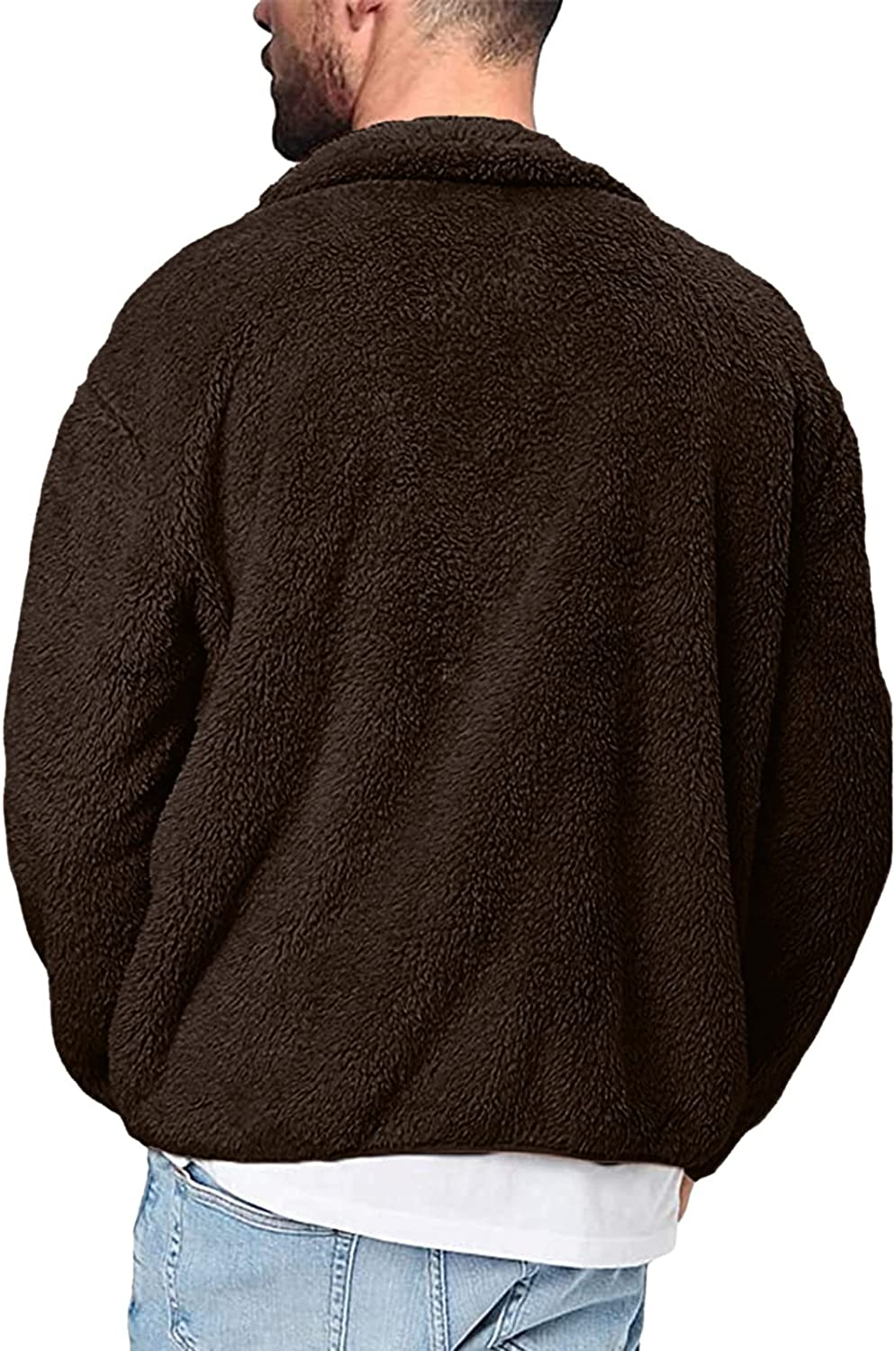 Merthy Mens Fuzzy Sherpa Fleece Jacket Casual Long Sleeve Stand Collar Furry Faux Woolen Cardigan Coat Zipper Teddy Coats Apparel & Accessories > Clothing > Underwear & Socks > Shapewear Merthy