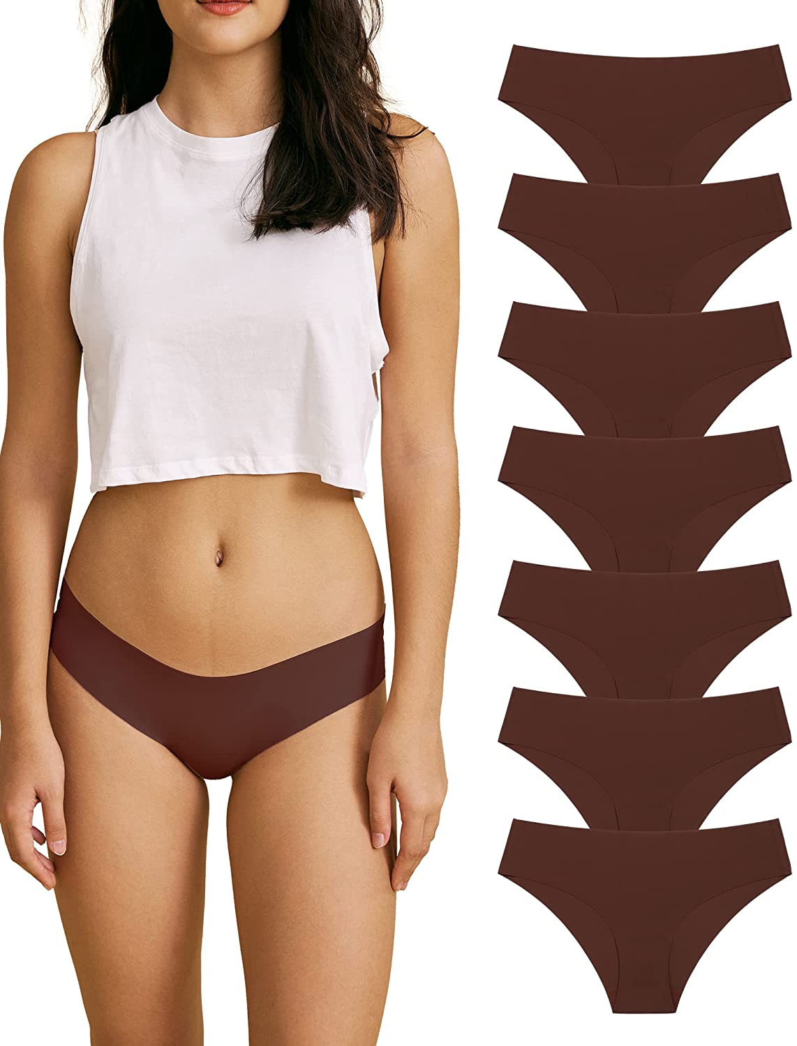 SHARICCA Women Seamless Cheeky Bikini No Show Panties Ladies Invisible Breathable Briefs Soft Stretch Underwear Multi Pack Apparel & Accessories > Clothing > Underwear & Socks > Underwear SHARICCA (7 Pack) Dark Red-7p07 X-Large