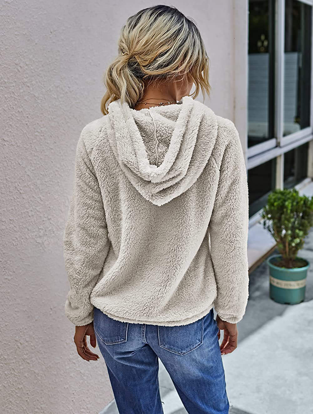 KIRUNDO Winter Women’S Fuzzy Fleece Hoodies Sweatshirts Casual Long Sleeves Shaggy Sherpa Pullover with Pockets Apparel & Accessories > Clothing > Activewear Kylie Max