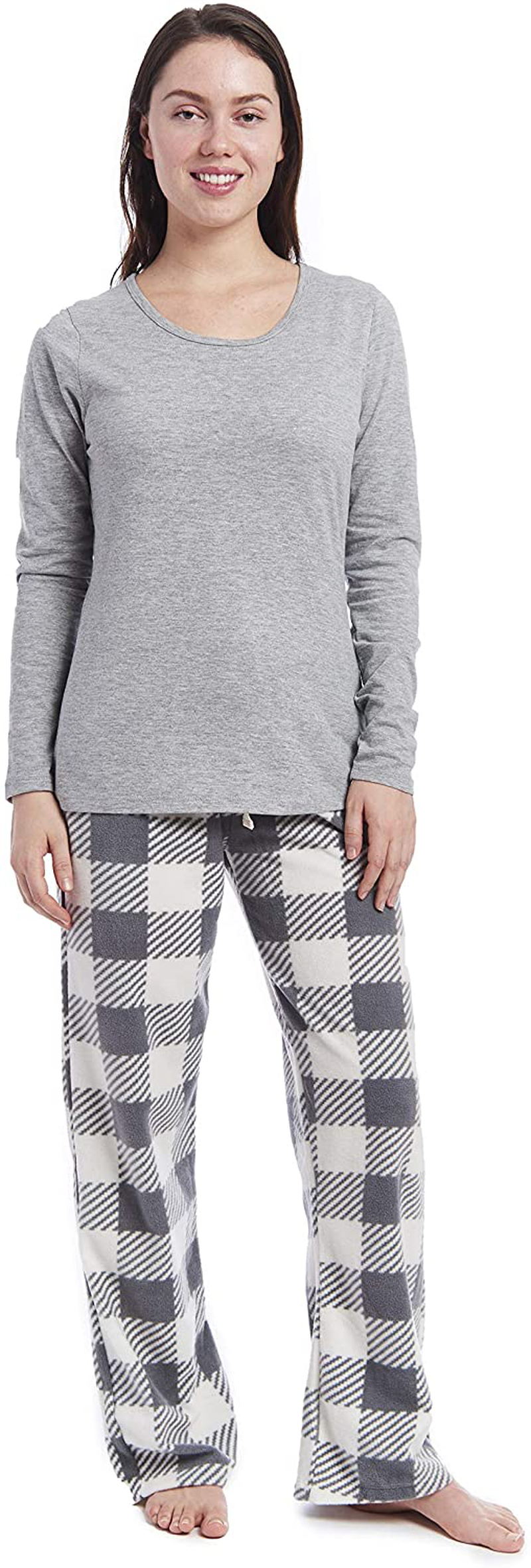 Cherokee Women's Soft Pajama Shirt and Pants Set Apparel & Accessories > Clothing > Sleepwear & Loungewear > Pajamas Cherokee Ivory and Grey Bufflo Plaid X-Large