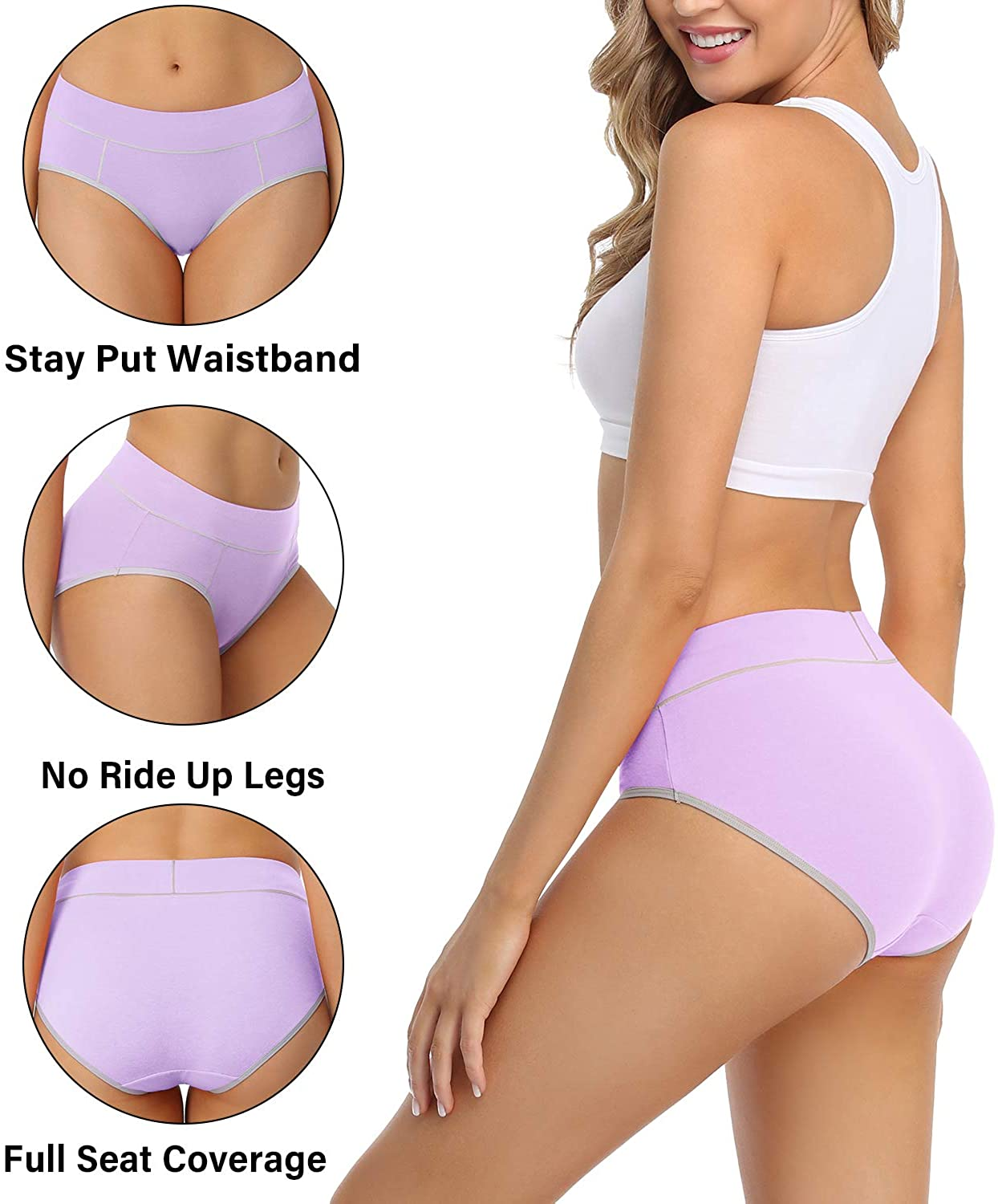 Wirarpa Women'S Cotton Stretch Underwear Comfy Mid Waisted Briefs Ladies Breathable Panties Multipack Apparel & Accessories > Clothing > Underwear & Socks > Underwear KYLIE MAX