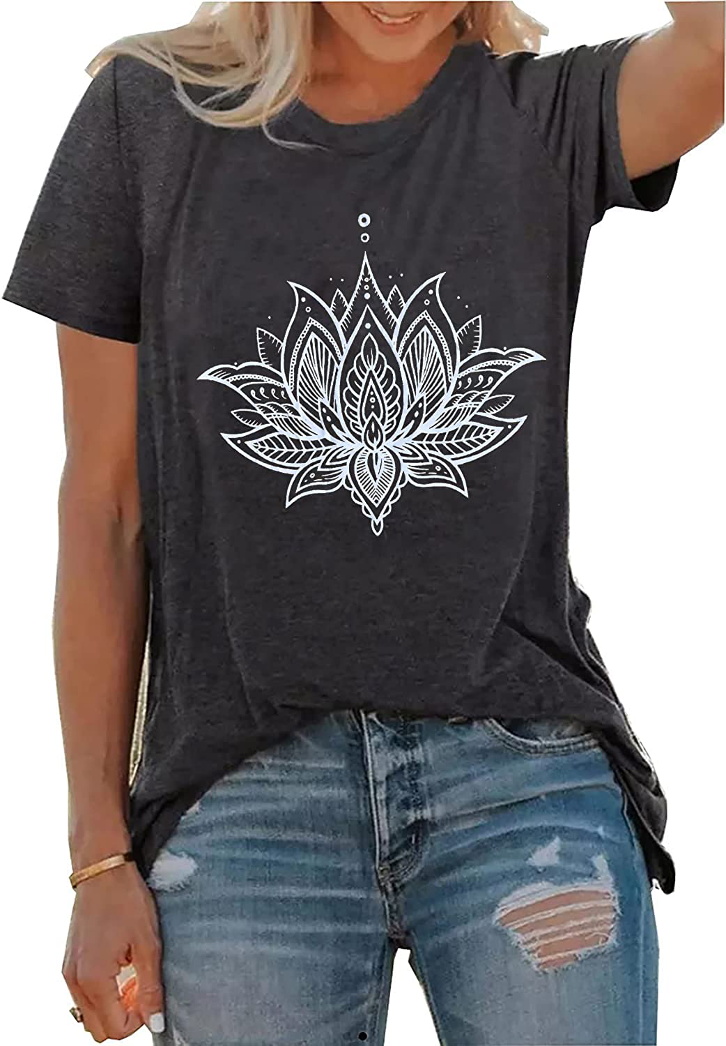 QIANRUO Lotus Flower Tank Top Women Meditation Yoga Shirts Casual Workout Muscle Tank Top Summer Sleeveless Graphic Tees Vest Apparel & Accessories > Clothing > Activewear Kylie Max