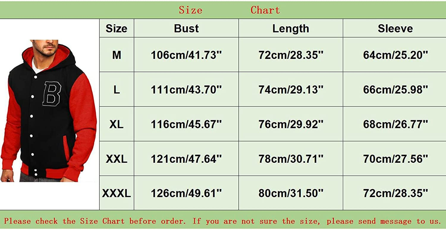 Merthy Mens Classic Varsity Baseball Jackets with Hood Casual Slim Fit Snap Buttons Cotton Uniform Bomber Jackets Coats Apparel & Accessories > Clothing > Underwear & Socks > Shapewear Merthy