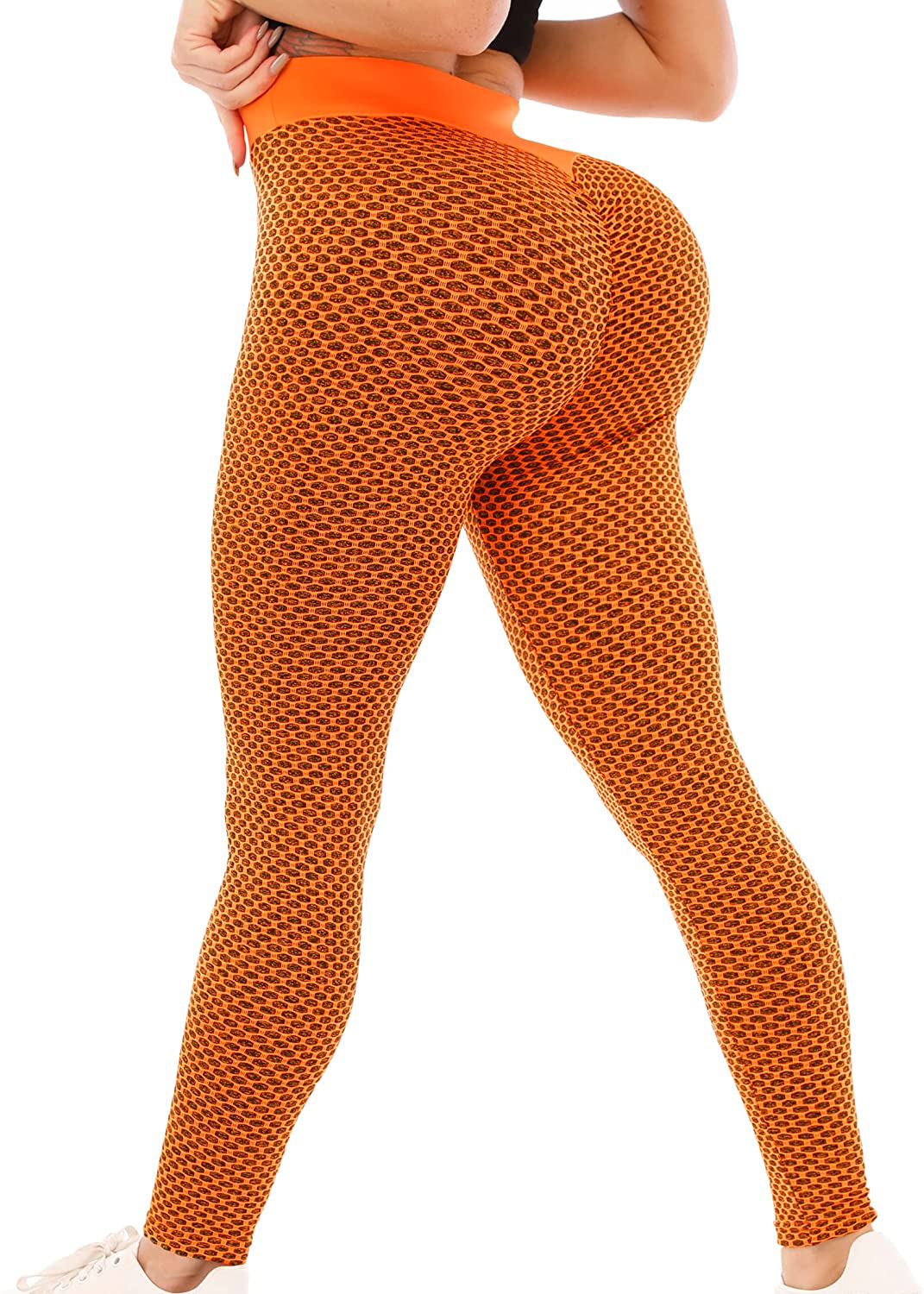 ViCherub Leggings for Women Scrunch Butt Lifting TIK Tok Yoga Pants Peach Lift High Waisted, Workout Tummy Control Tights Apparel & Accessories > Clothing > Activewear ViCherub Orange-black X-Large