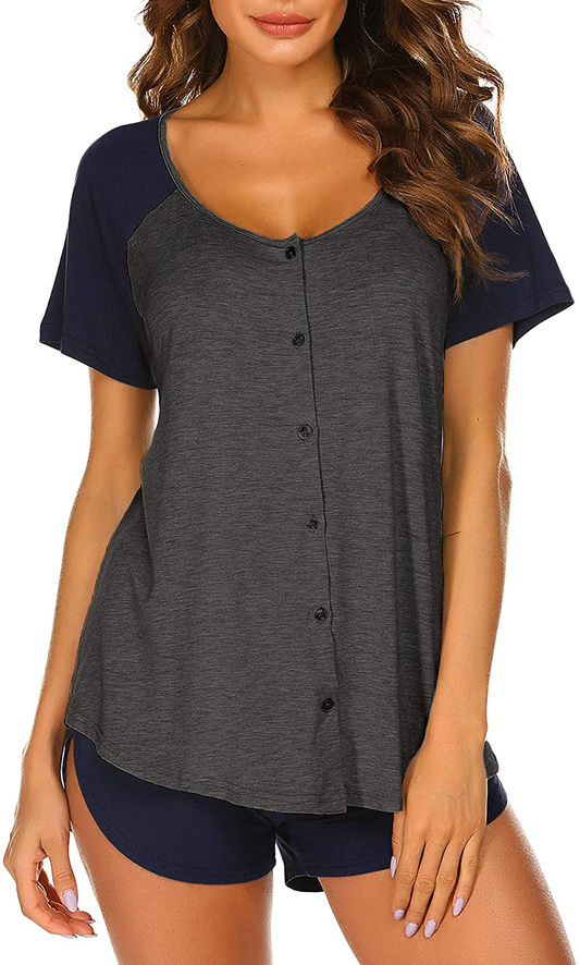 Ekouaer Women's Pajama Short Sleeve Sleepwear Soft Pj Set Top and Shorts Pajamas Set Apparel & Accessories > Clothing > Sleepwear & Loungewear > Pajamas Ekouaer Style 1_deep Grey 2 Small