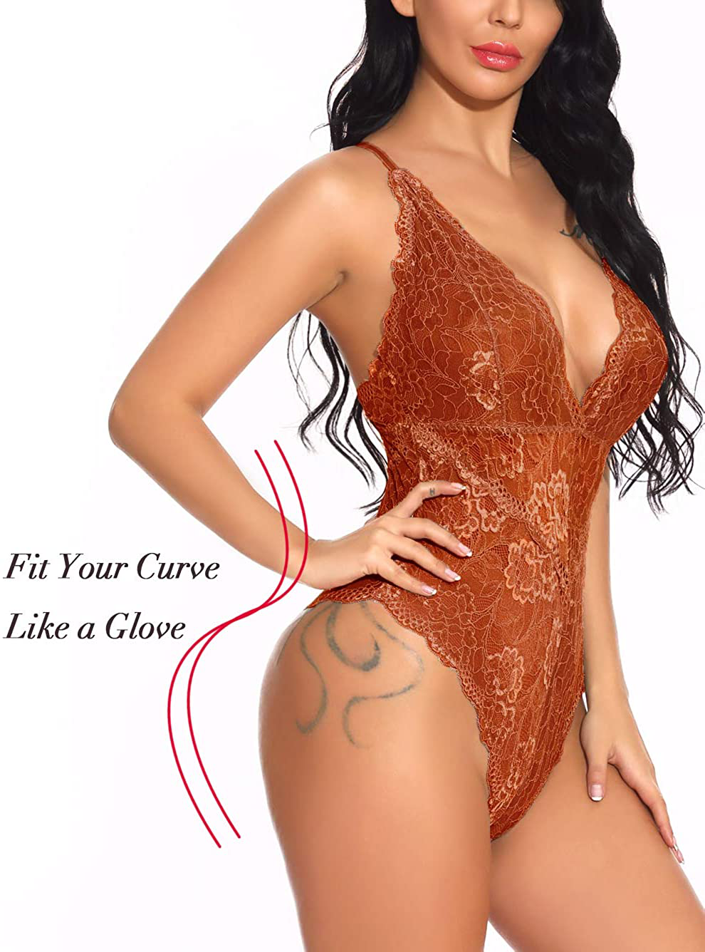 Kaei&Shi V-Neck See Through Lingerie Floral Lace Babydoll Sexy Lingerie for Women One Piece Bodysuit Apparel & Accessories > Clothing > Underwear & Socks > Lingerie Kaei&Shi