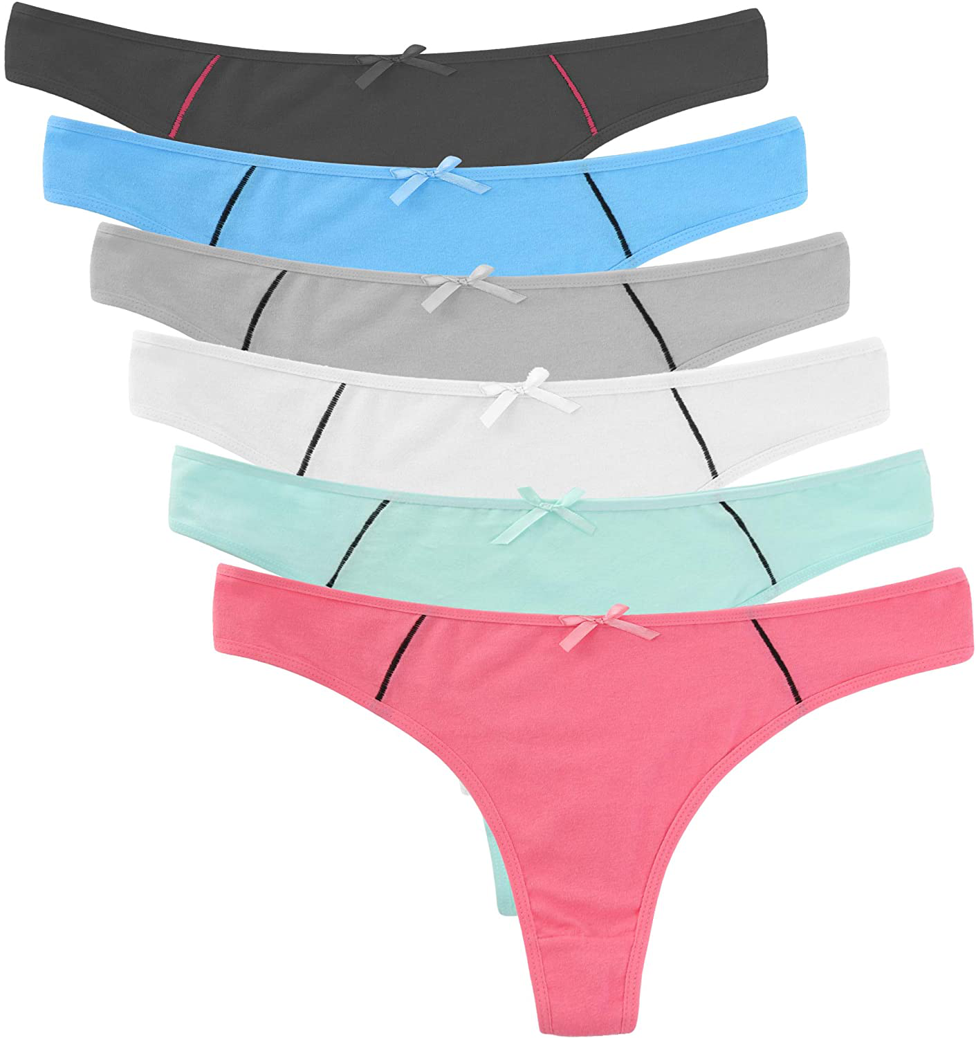 ELACUCOS 6 Pack Women's Thongs Cotton Breathable Panties Bikini Underwear Apparel & Accessories > Clothing > Underwear & Socks > Underwear ELACUCOS Style 2 (6 Colors) Large