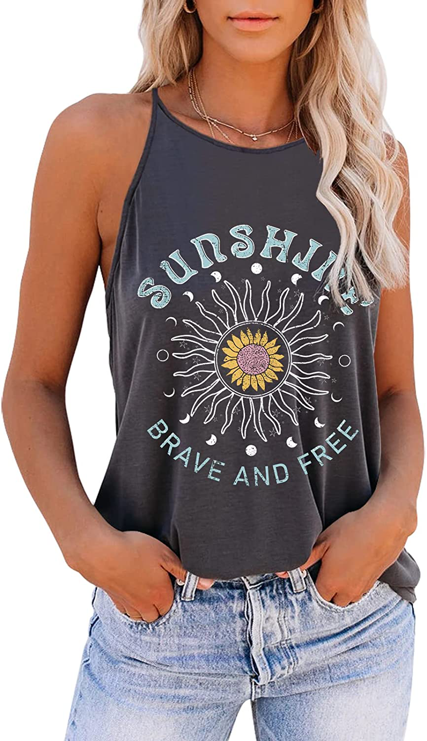 SAUKOLE Women'S Sleeveless Yoga Workout Tank Tops Cute Printed Loose Fit Running Exercise T-Shirt Apparel & Accessories > Clothing > Activewear Kylie Max