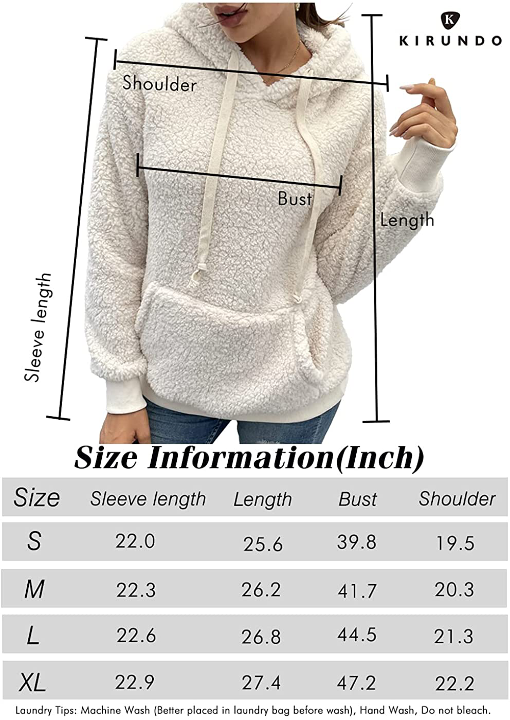 KIRUNDO Winter Women’S Fuzzy Fleece Hoodies Sweatshirts Casual Long Sleeves Shaggy Sherpa Pullover with Pockets Apparel & Accessories > Clothing > Activewear Kylie Max