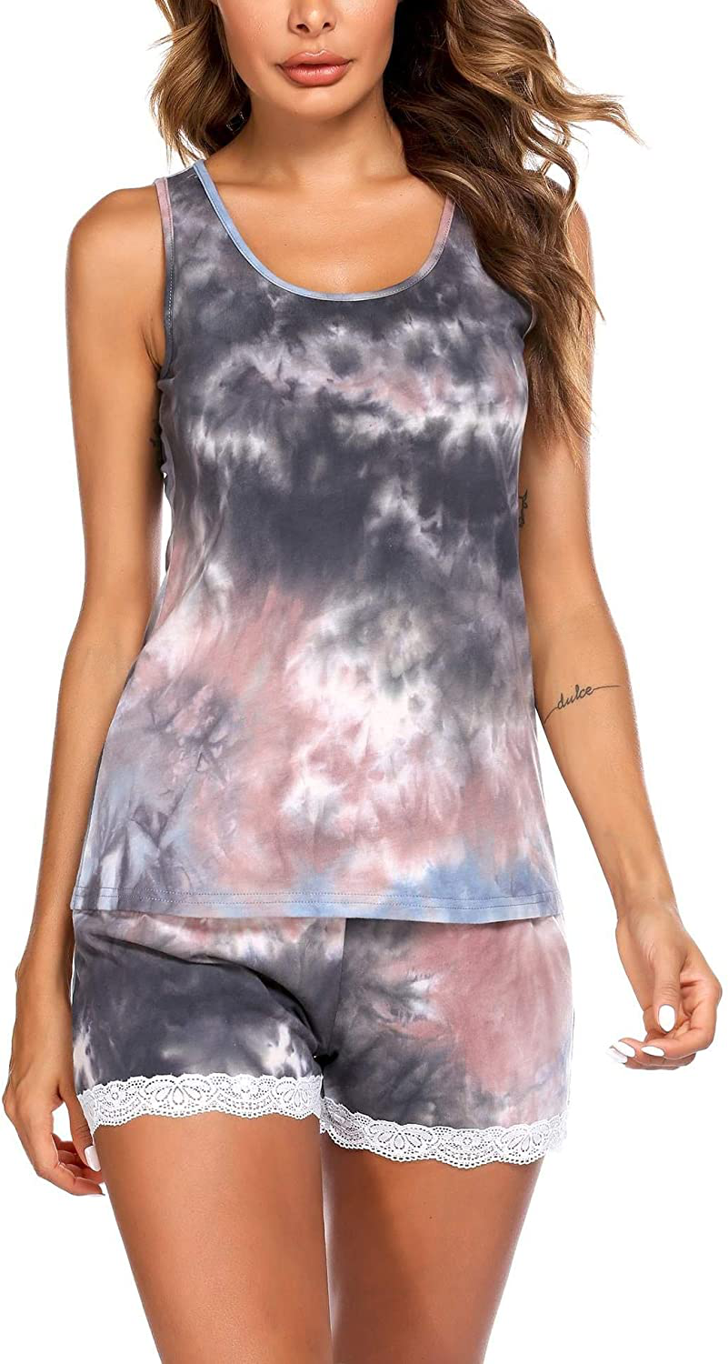 Ekouaer Womens Pajama Set Sleeveless Tank Top and Shorts Pj Set Lace Hem Sleepwear S-XXL Apparel & Accessories > Clothing > Sleepwear & Loungewear > Pajamas Ekouaer Tie-dye 02 Medium