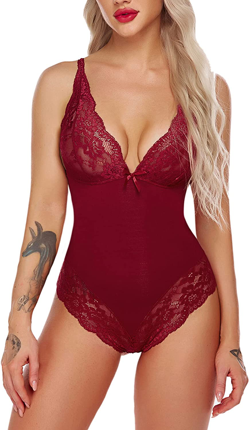 Avidlove Women Lingerie Bodysuit Snap Crotch Teddy One Piece Babydoll Apparel & Accessories > Clothing > Underwear & Socks > Lingerie Avidlove Wine Red XX-Large
