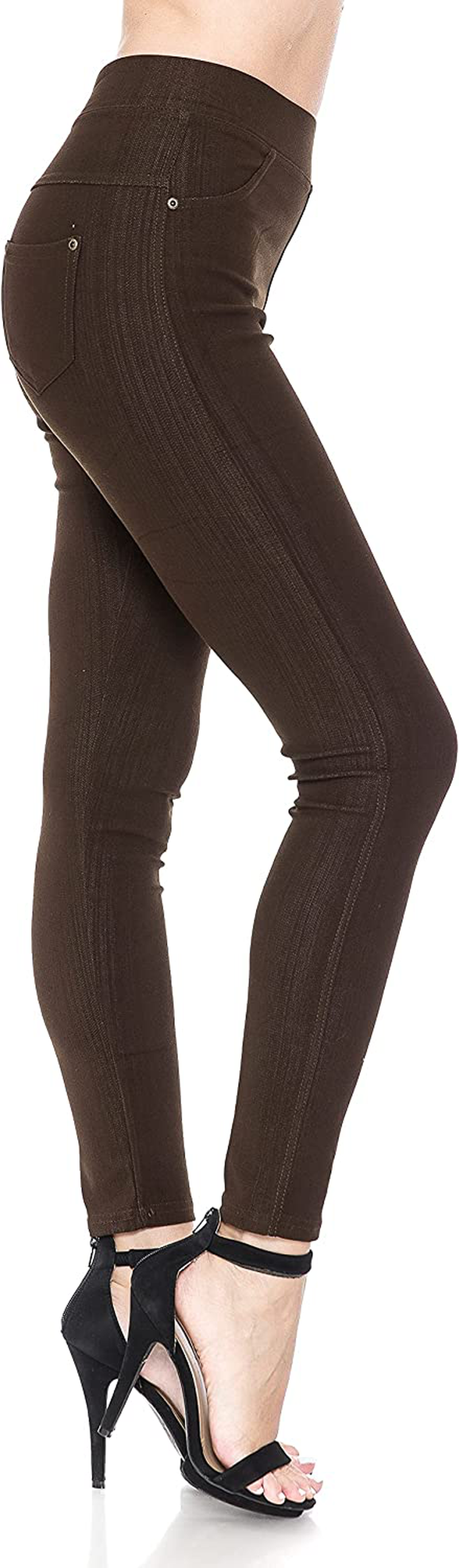 Leggings Depot Premium Quality Women's Cotton Blend Stretch Pull-on Jeggings with Pockets Apparel & Accessories > Clothing > Activewear LEGGINGS DEPOT Brown One Size