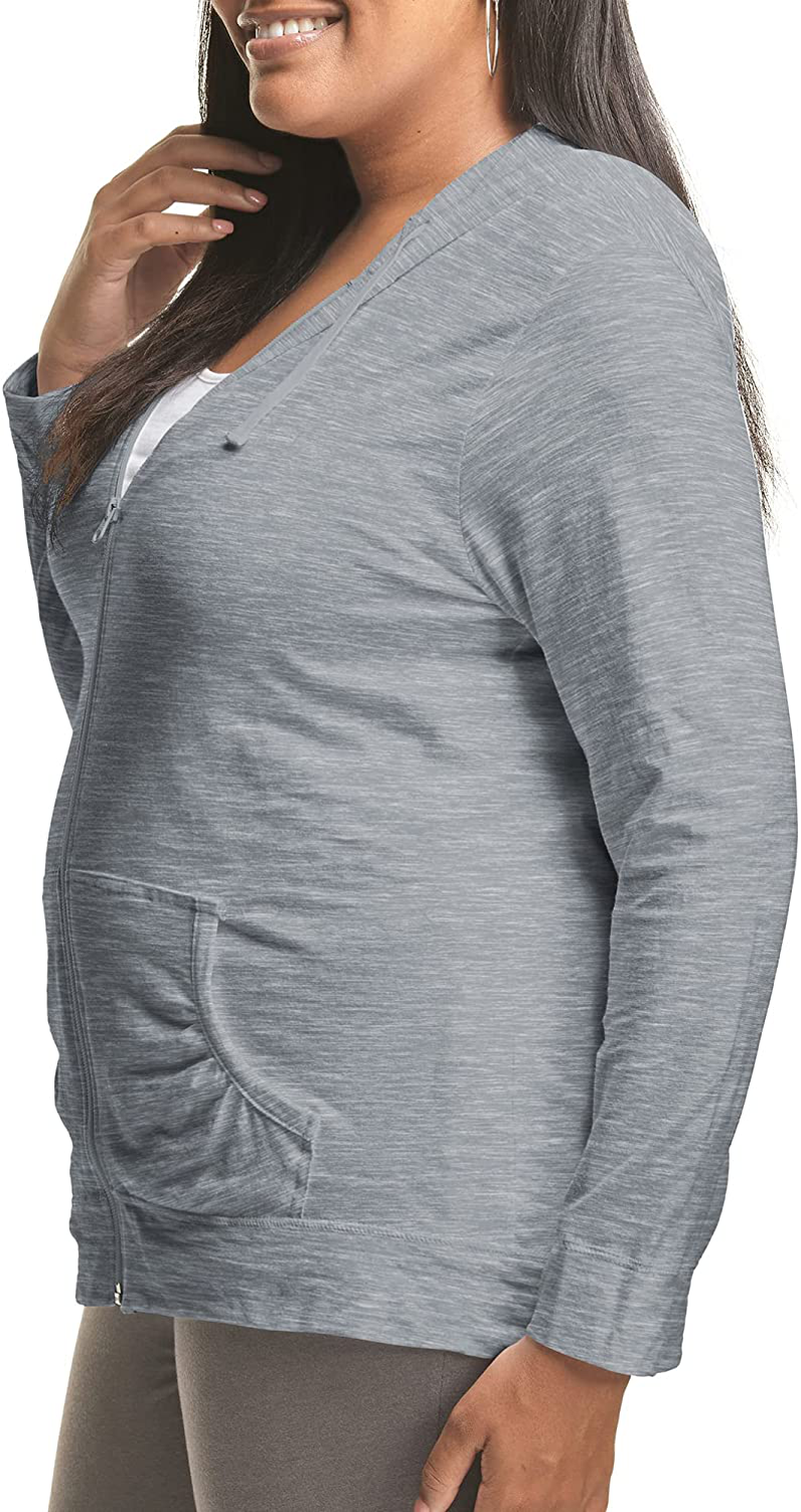 JUST MY SIZE plus Size Slub-Cotton Full-Zip Lightweight Women'S Hoodie Apparel & Accessories > Clothing > Activewear Kylie Max