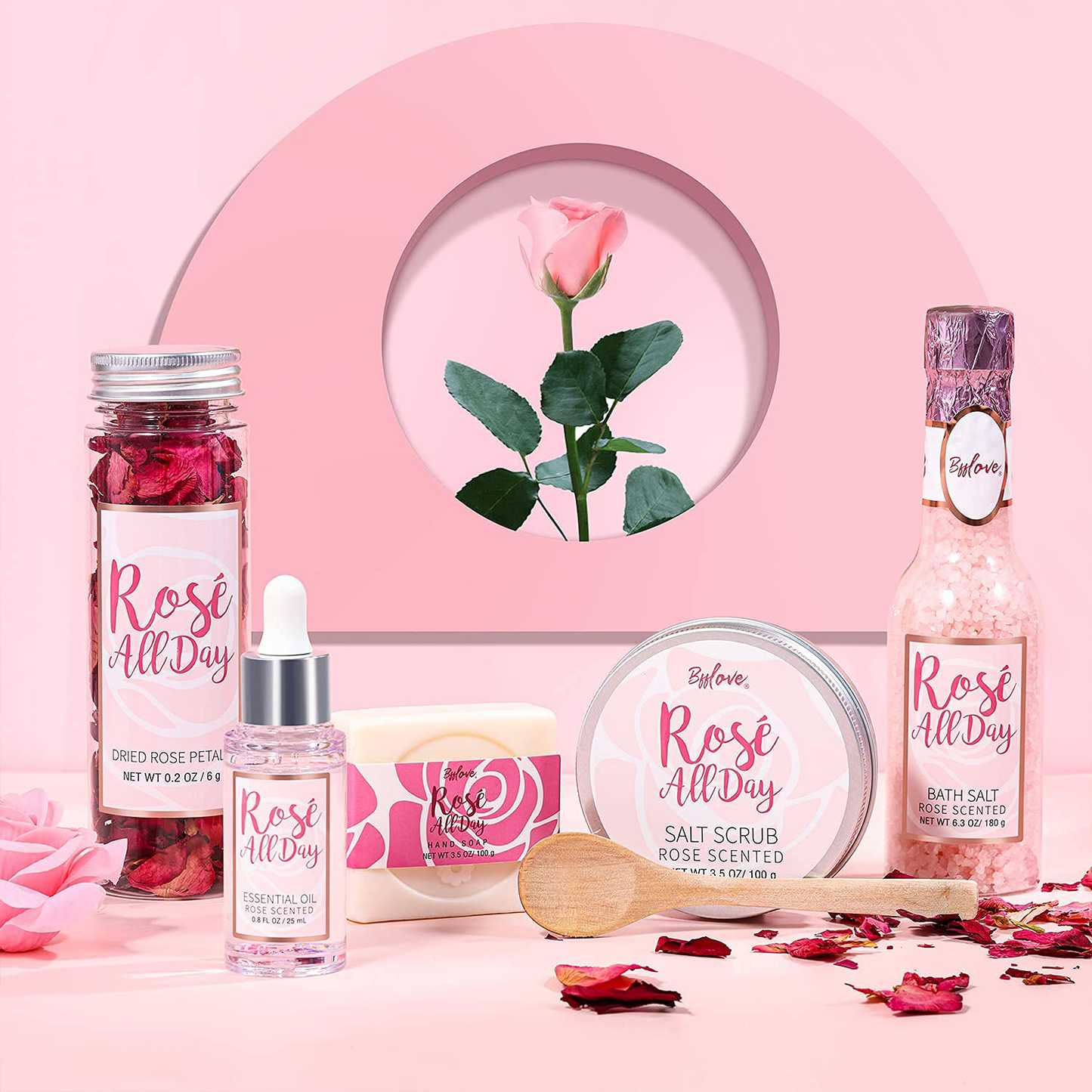 Spa Gifts for Women, Bath Gift Set with Rose Scent Gift Baskets for Women, Spa Kit Include Essential Oil, Bath Salt, Salt Scrub, Soap, Bath Petals, Christmas Gift Box for Her, 5 Pcs Spa Set Arts & Entertainment > Party & Celebration > Gift Giving # BFFLOVE
