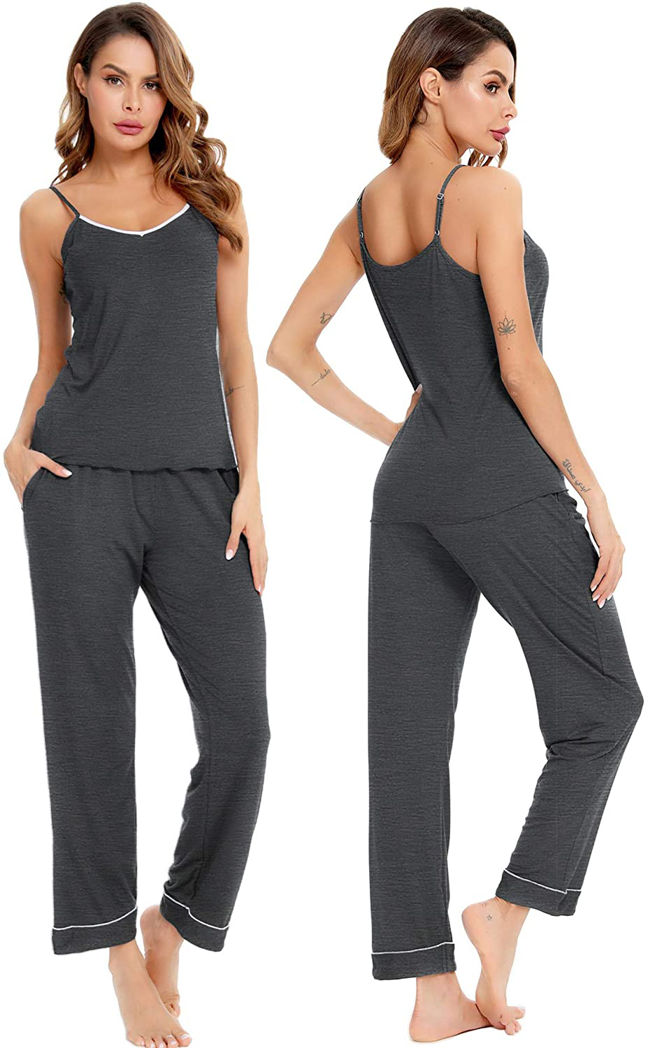 Lecgee Women'S Pajamas Set V-Neck Two Piece Sleepwear Spaghetti Strap Sleeveless Nightwear Apparel & Accessories > Clothing > Sleepwear & Loungewear Kylie Max
