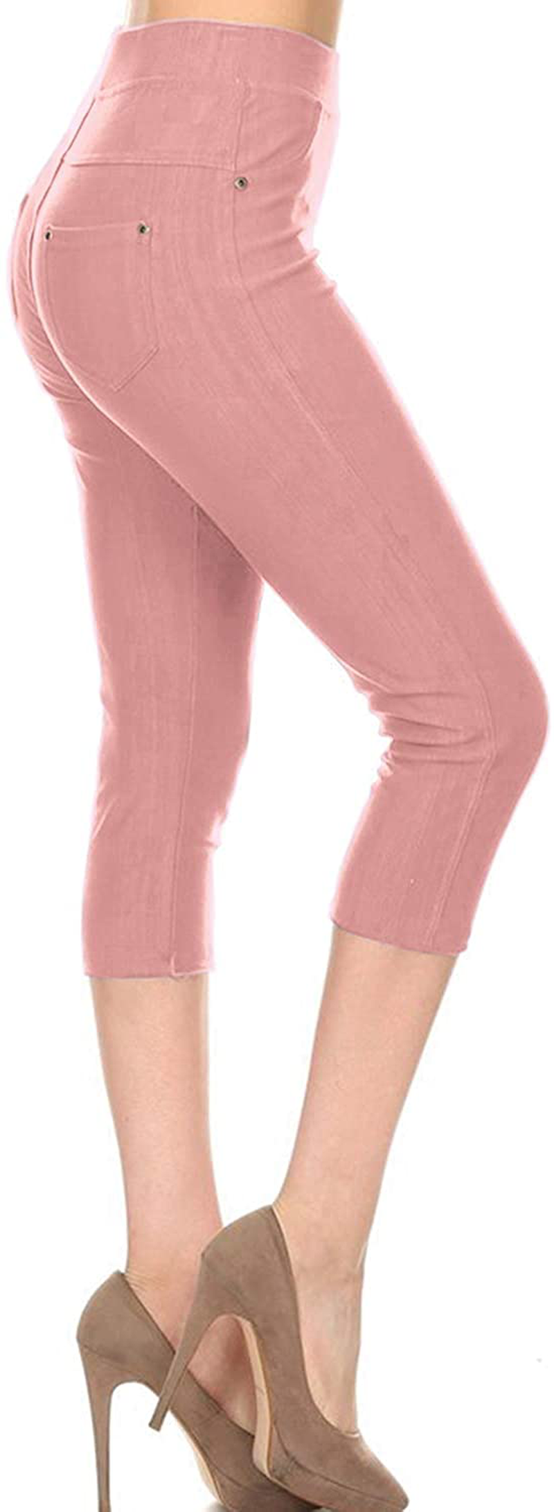 Leggings Depot Premium Quality Women's Cotton Blend Stretch Pull-on Jeggings with Pockets Apparel & Accessories > Clothing > Activewear LEGGINGS DEPOT Capri-pink 1X-2X