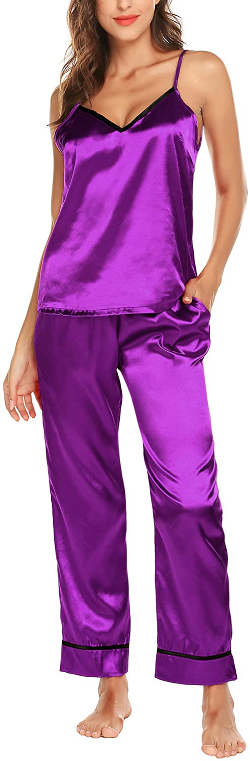 Romanstii Satin Pajamas Set Silk Sleepwear Cami Nightwear Soft Lingerie PJ Set Apparel & Accessories > Clothing > Sleepwear & Loungewear Kylie Max