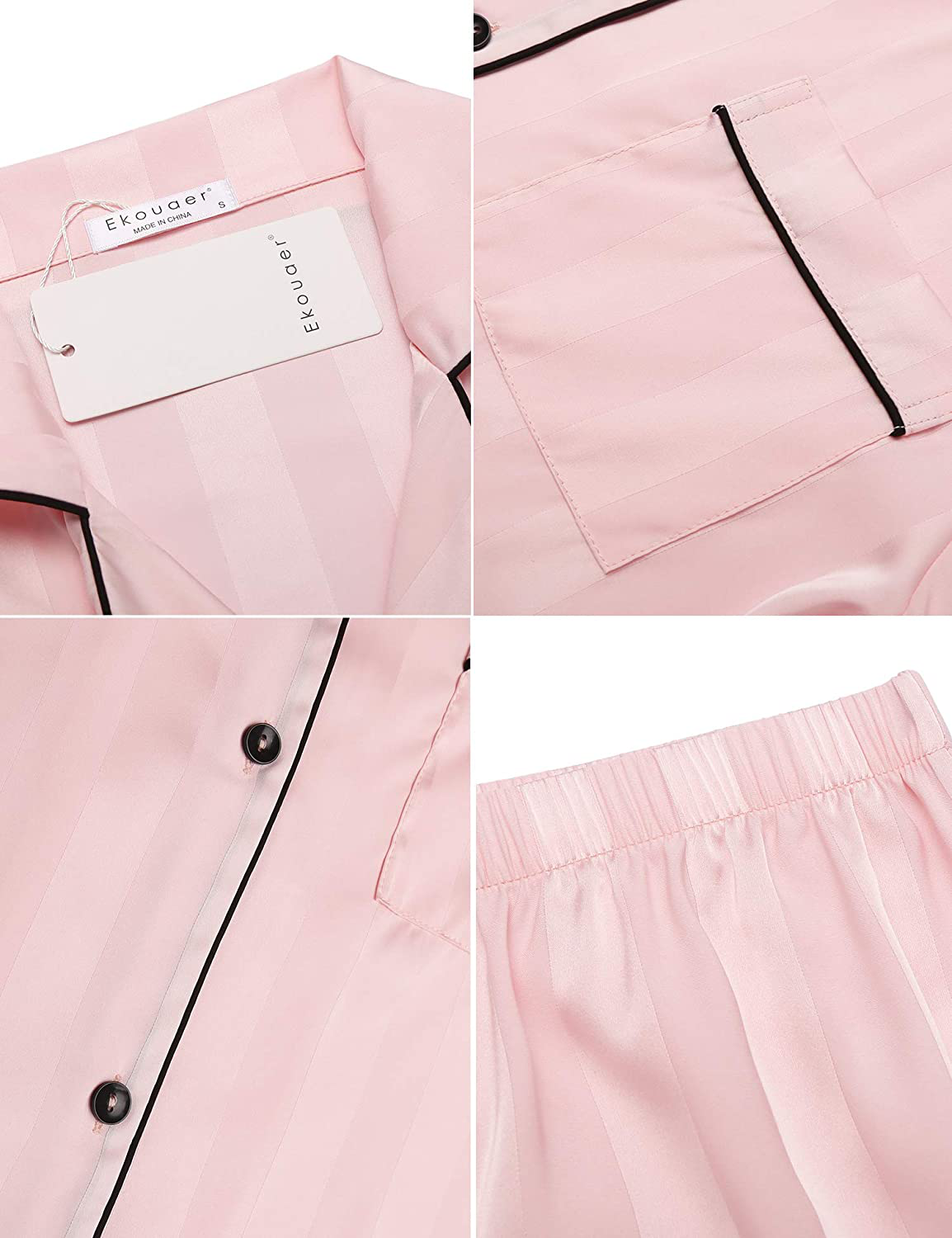 Ekouaer Satin Pajamas Women'S Short Sleeve Sleepwear Soft Silk Button down Loungewear Pjs Shorts Set S-XXL Apparel & Accessories > Clothing > Sleepwear & Loungewear Kylie Max