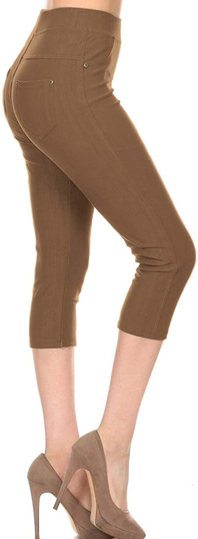 Leggings Depot Premium Quality Women's Cotton Blend Stretch Pull-on Jeggings with Pockets Apparel & Accessories > Clothing > Activewear LEGGINGS DEPOT Capri-mocha 1X-2X