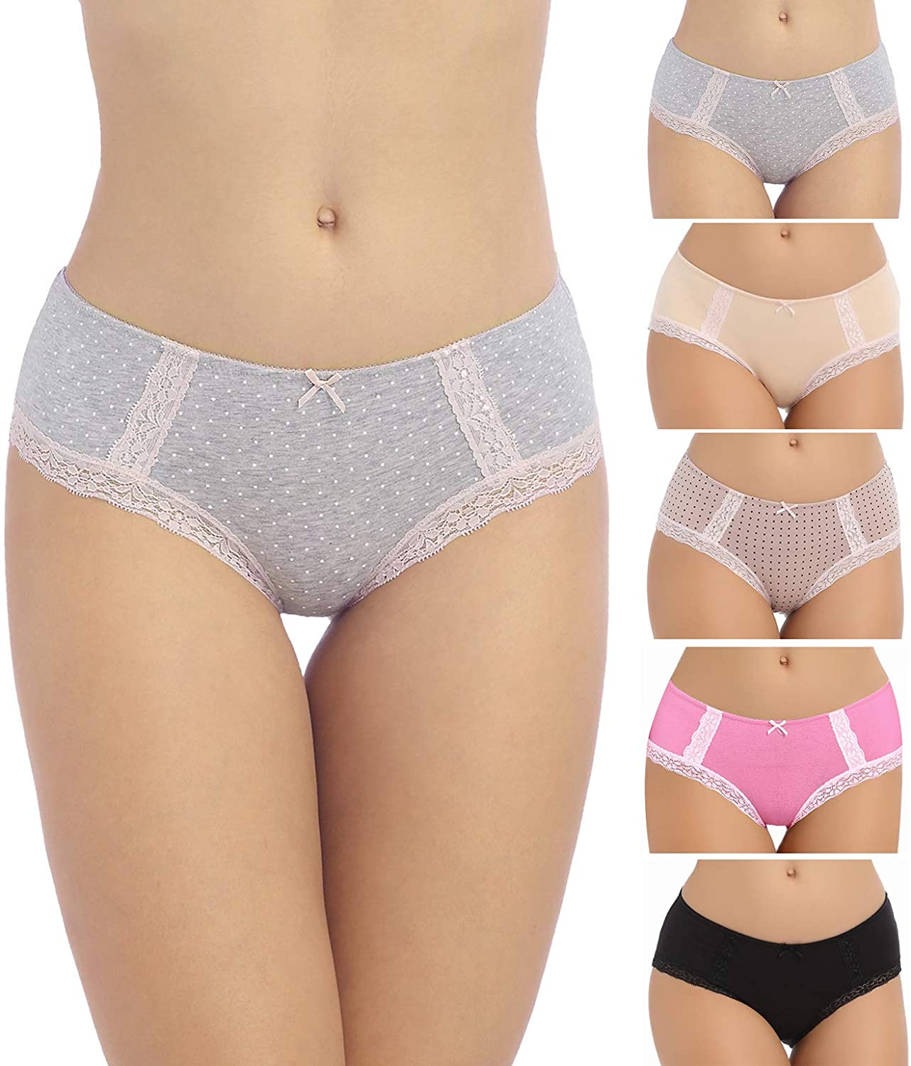 VOOKIIMO Soft Cotton Hipster Panties Womens Underwear Apparel & Accessories > Clothing > Underwear & Socks > Underwear VOOKIIMO Assorted of Dot Grey Medium