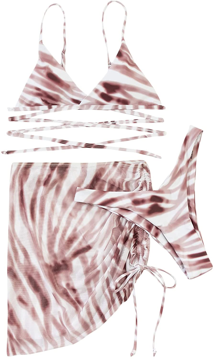 SOLY HUX Women'S Tie Dye Wrap Bikini Bathing Suits with Mesh Beach Skirt 3 Piece Swimsuits Apparel & Accessories > Clothing > Underwear & Socks > Lingerie KYLIE MAX Multi Tie Dye X-Large