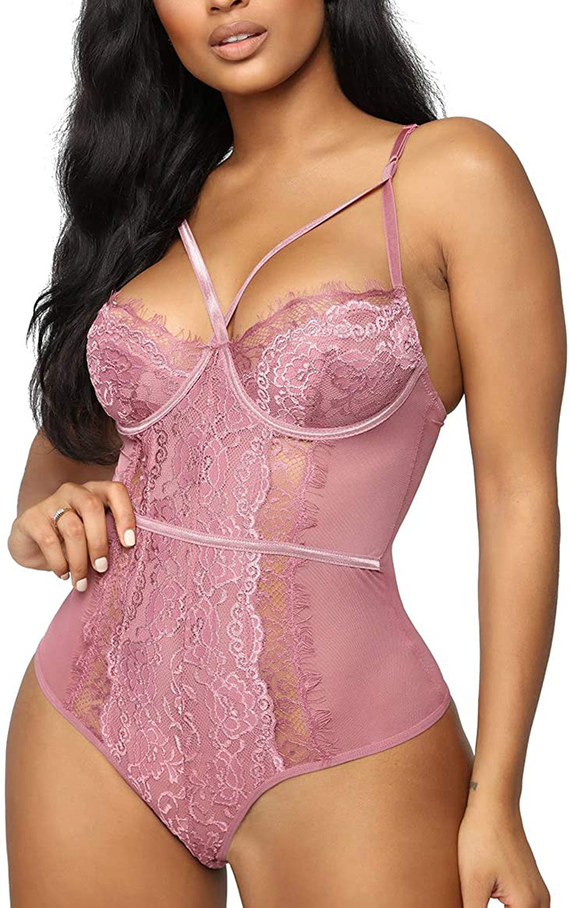 WADAYUYU Women Sexy Lace Teddy Lingerie Adjustable Straps Bodysuit One Piece Babydoll Bridal Lingerie Apparel & Accessories > Clothing > Underwear & Socks > Lingerie WADAYUYU Blush Large