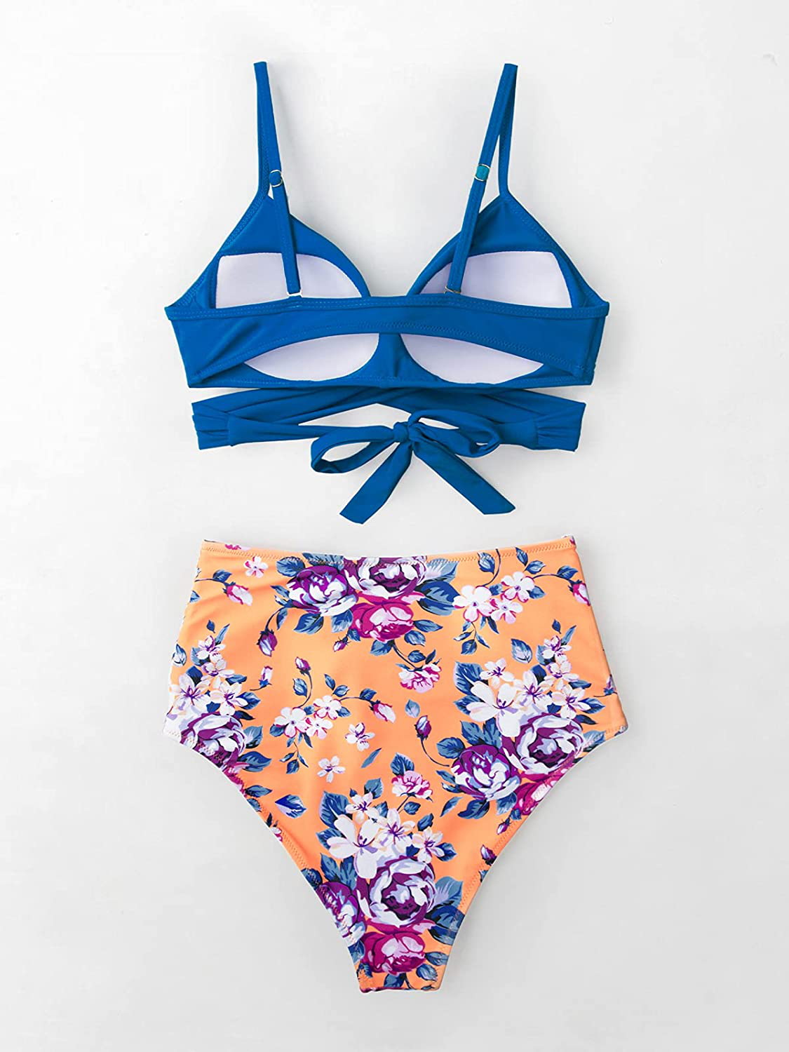 CUPSHE Women's High Waist Bikini Swimsuit Floral Print Tie Two Piece Bathing Suit Apparel & Accessories > Clothing > Swimwear CUPSHE