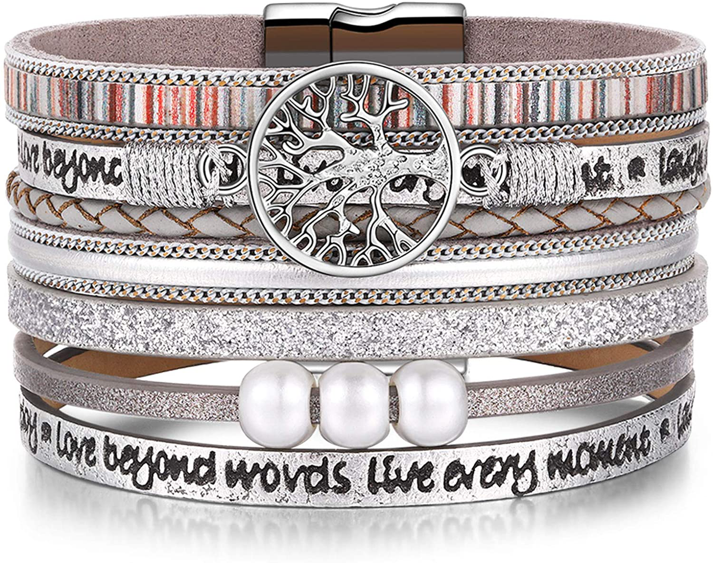Inspirational Tree of Life Leather Bracelets for Women,Christmas Birthday Jewelry Gifts for Teen Girls Arts & Entertainment > Party & Celebration > Gift Giving Desimtion Silver