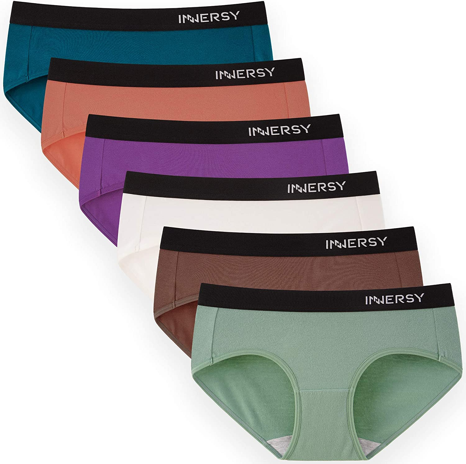 INNERSY Womens Underwear Hipster Panties Cotton Low Rise Briefs Pack of 6 Apparel & Accessories > Clothing > Underwear & Socks > Underwear INNERSY 6 Colors With Black Waistbands Medium