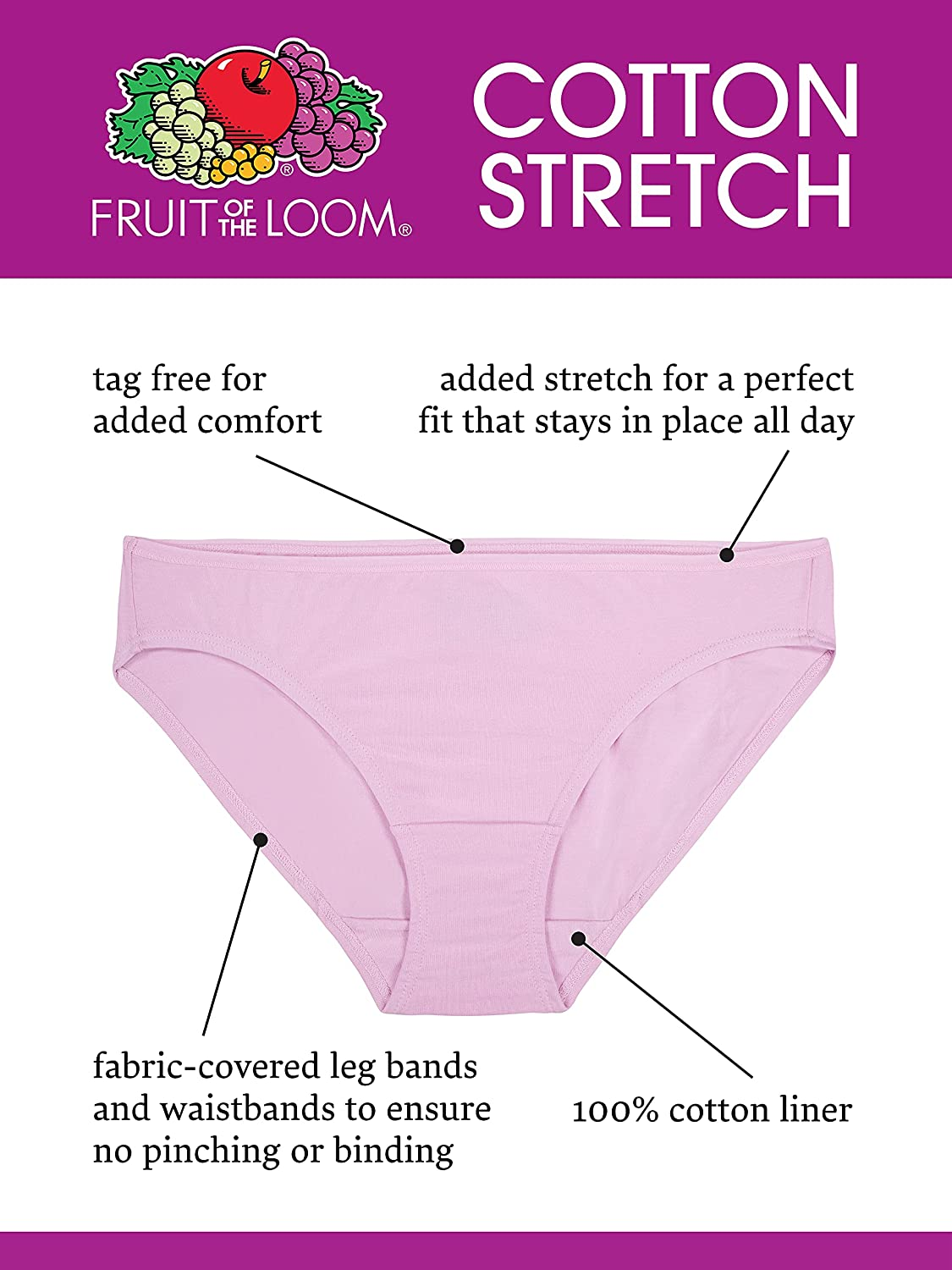 Fruit of the Loom Women'S Cotton Stretch Panties (Regular & plus Size) Apparel & Accessories > Clothing > Underwear & Socks > Underwear Fruit of the Loom