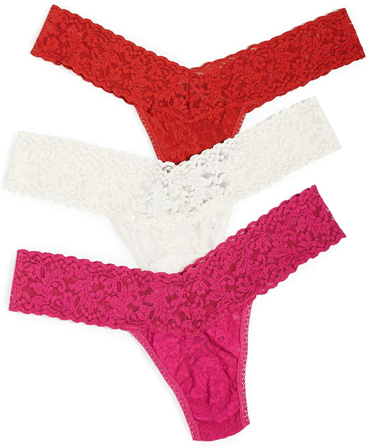 hanky panky, Signature Lace Low Rise Valentines Thong 3 Pack, One Size (2-12) Apparel & Accessories > Clothing > Underwear & Socks > Underwear hanky panky