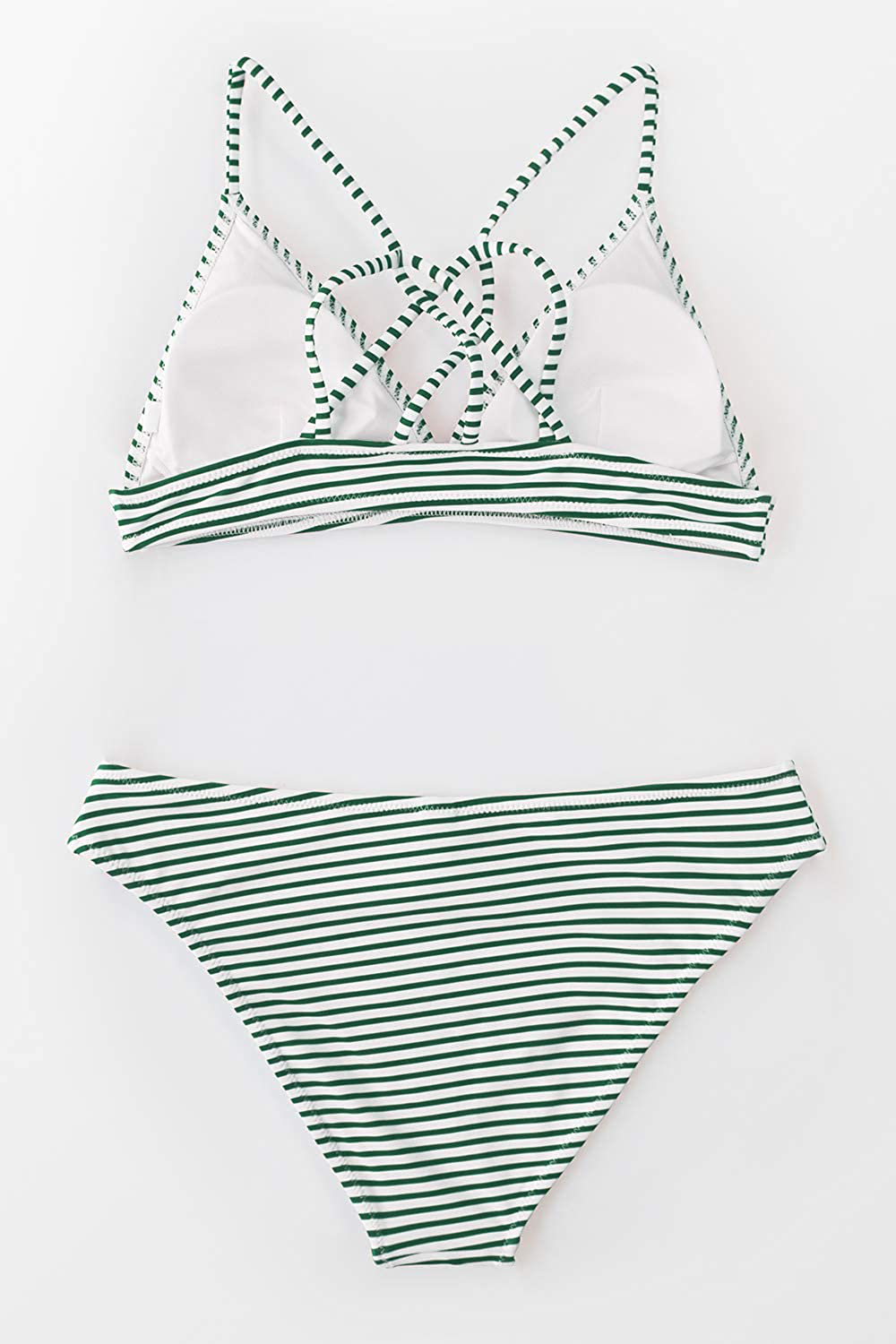 CUPSHE Women’s Bikini Swimsuit Stripe V Neck Back Cross Two Piece Bathing Suit Apparel & Accessories > Clothing > Swimwear CUPSHE