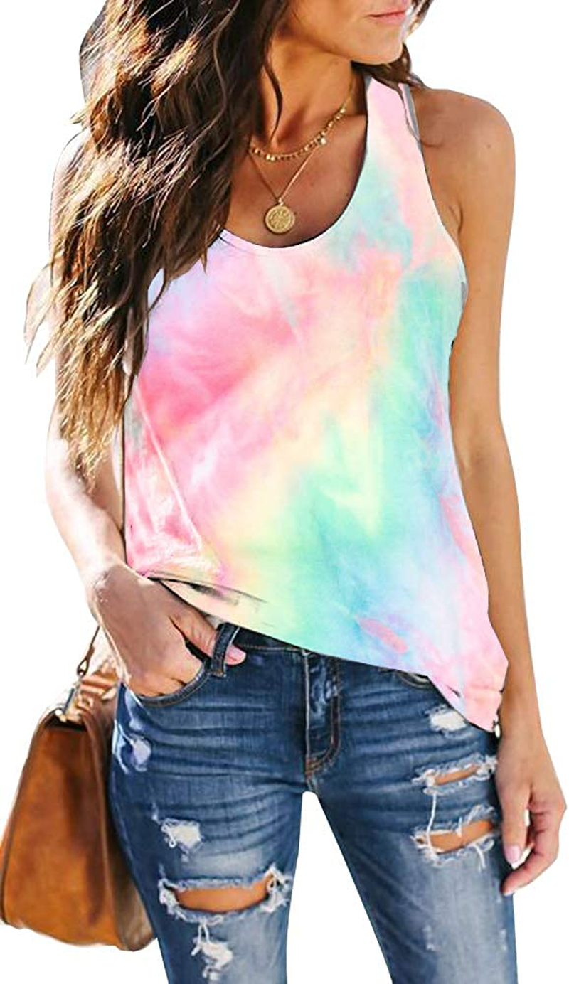 SAUKOLE Women'S Sleeveless Yoga Workout Tank Tops Cute Printed Loose Fit Running Exercise T-Shirt Apparel & Accessories > Clothing > Activewear Kylie Max
