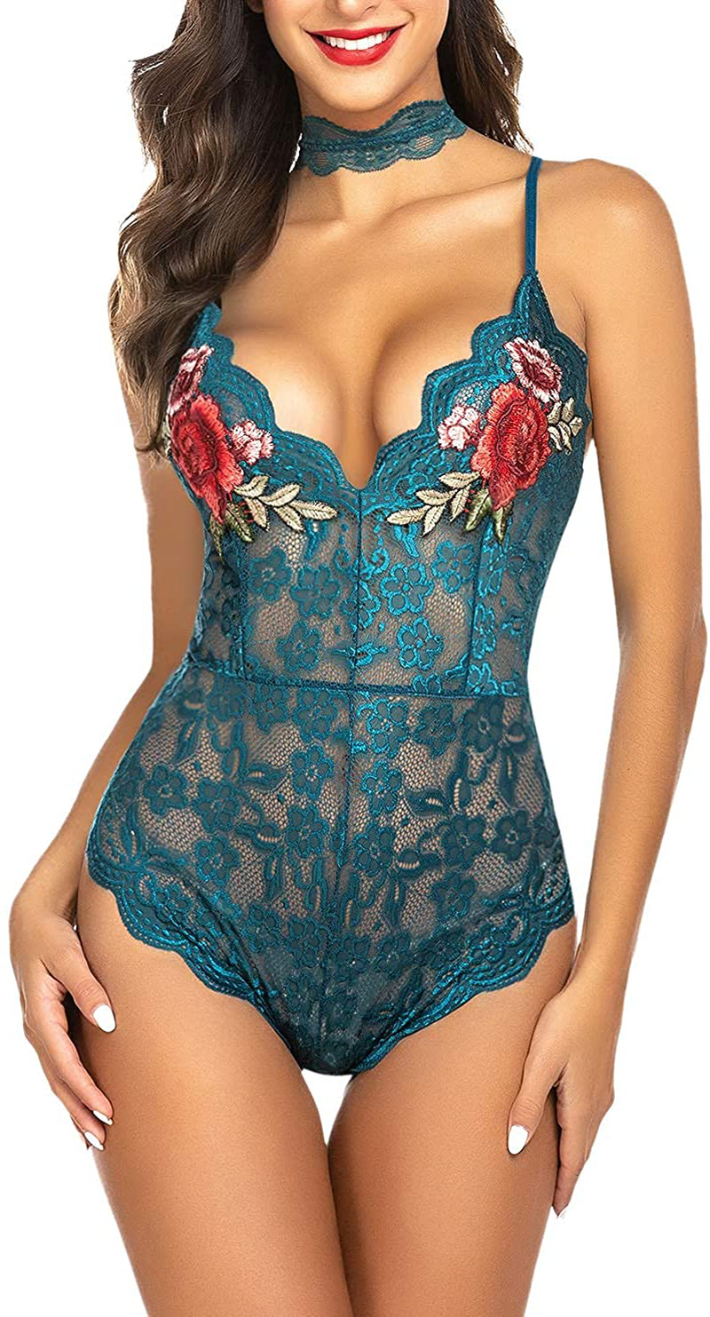 Avidlove Women Teddy Lingerie Sexy lace Bodysuit One Piece Babydoll Embroidered Mini Bodysuit with Chocker Apparel & Accessories > Clothing > Underwear & Socks > Lingerie Avidlove
