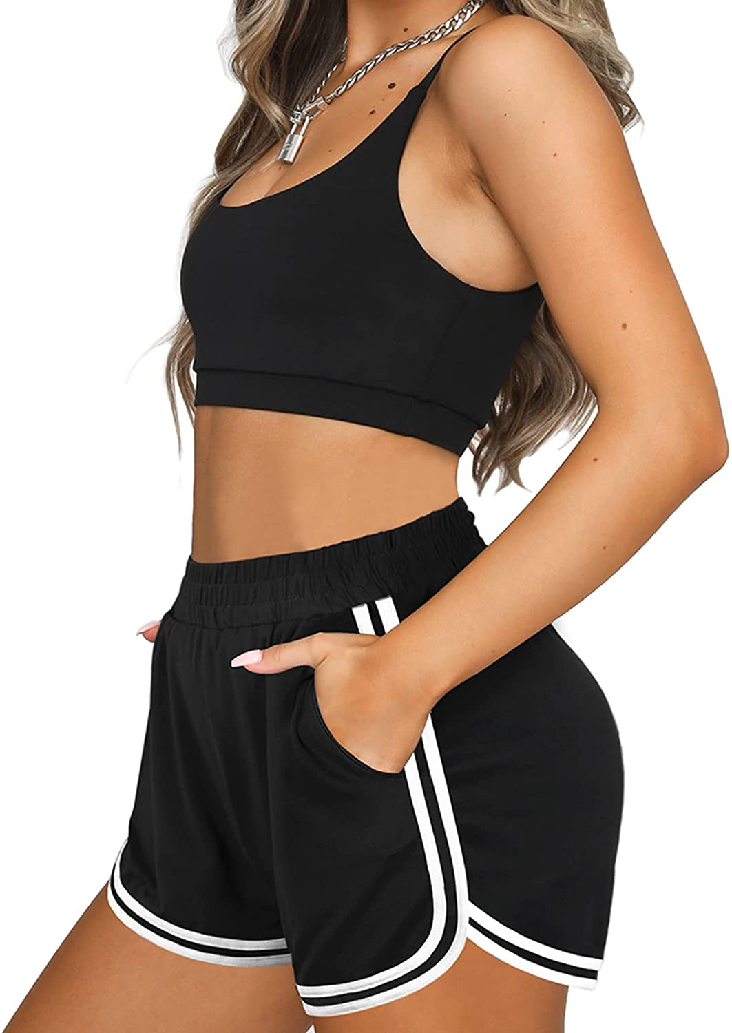 OFEEFAN Womens Athletic Shorts with Pockets Workout Running Summer Lounge Dolphin Shorts Apparel & Accessories > Clothing > Shorts Kylie Max