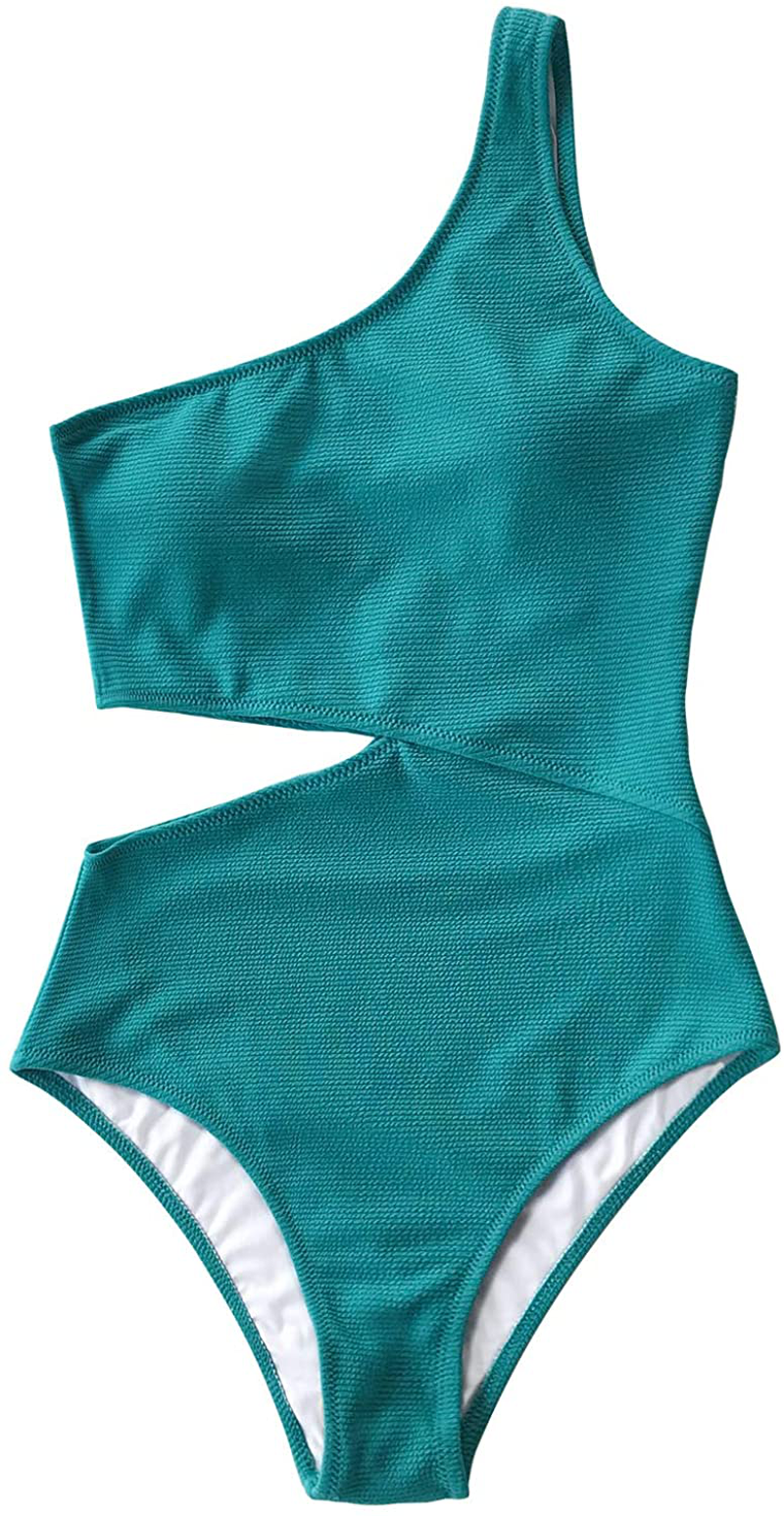 CUPSHE Women'S One Piece Swimsuit One Shoulder Cut Out Ribbed Swimwear Bathing Suits Apparel & Accessories > Clothing > Swimwear Kylie Max