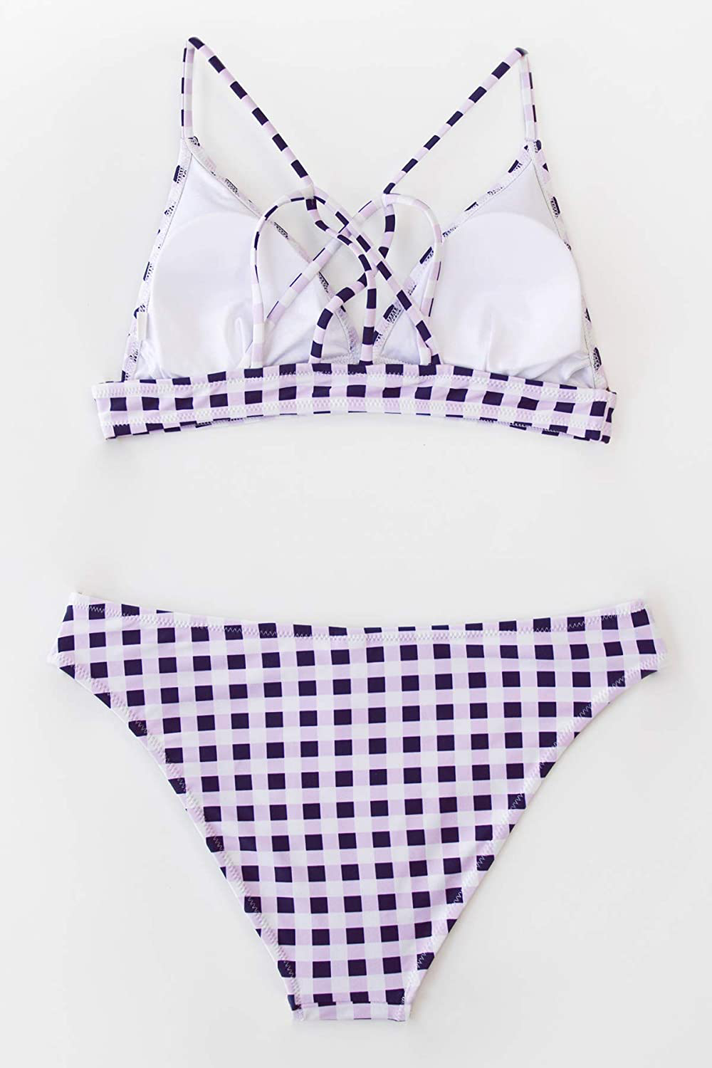 CUPSHE Women’s Bikini Swimsuit Stripe V Neck Back Cross Two Piece Bathing Suit Apparel & Accessories > Clothing > Swimwear KYLIE MAX
