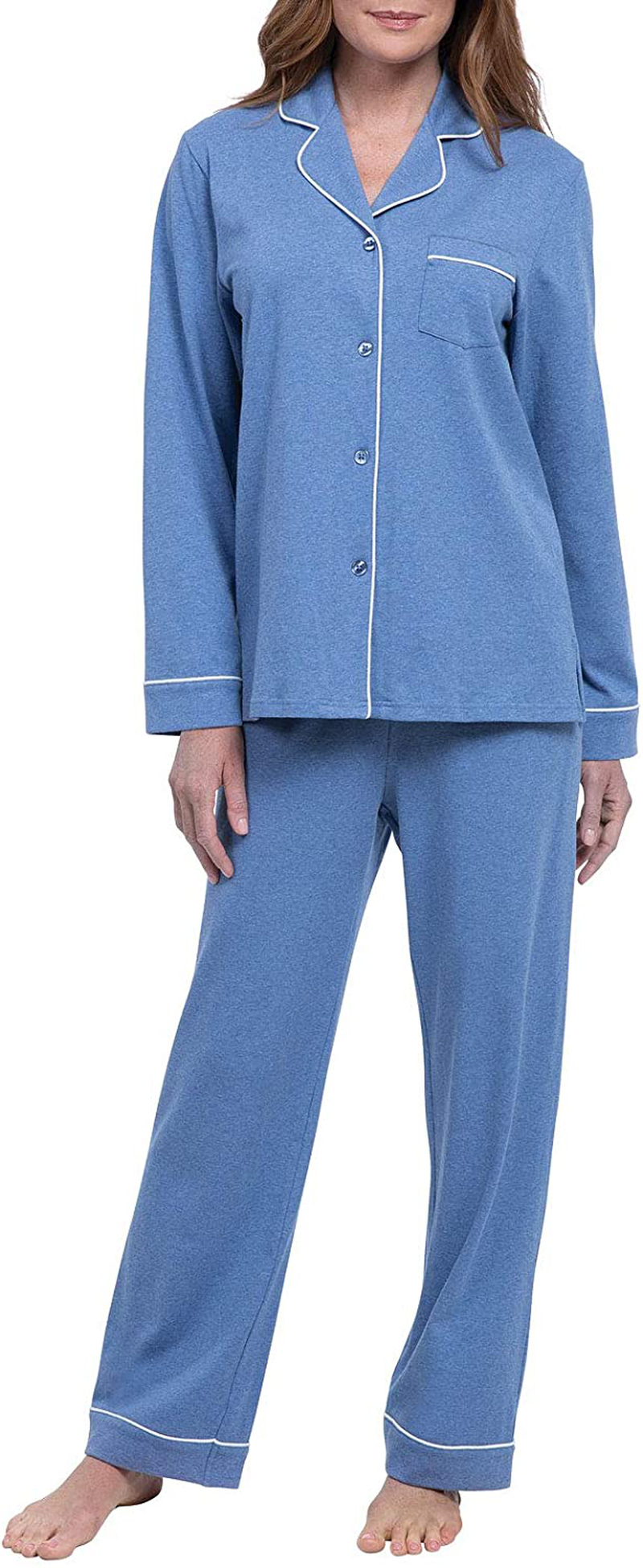 PajamaGram Pajama Set for Women - Cotton Jersey Pajamas Women Apparel & Accessories > Clothing > Sleepwear & Loungewear > Pajamas PajamaGram Blue X-Large