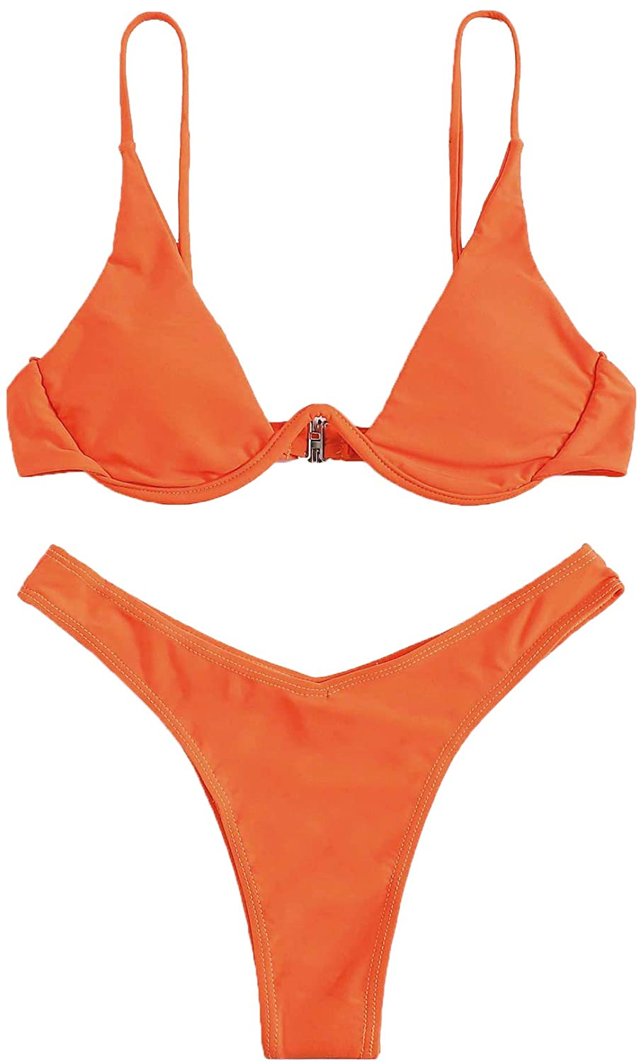 Verdusa Women'S Sexy Triangle Bathing Two Pieces Swimsuit Bikini Set Apparel & Accessories > Clothing > Underwear & Socks > Underwear Verdusa Orange Medium