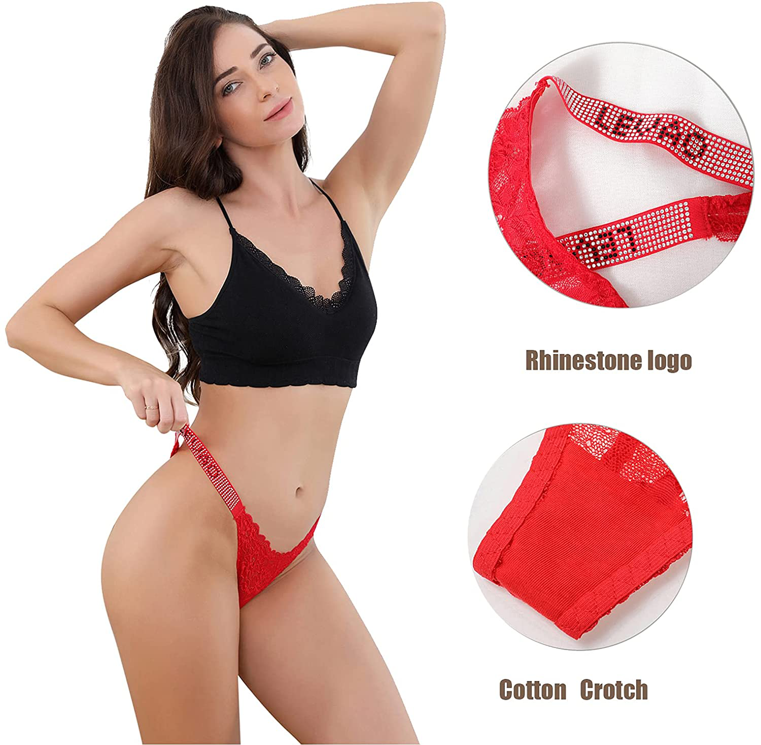 Sexy Panties, LEVAO Thongs for Women Letter Rhinestones G-String Low-rise Tanga Stretch Underwear Pack of 6 Apparel & Accessories > Clothing > Underwear & Socks > Underwear LEVAO