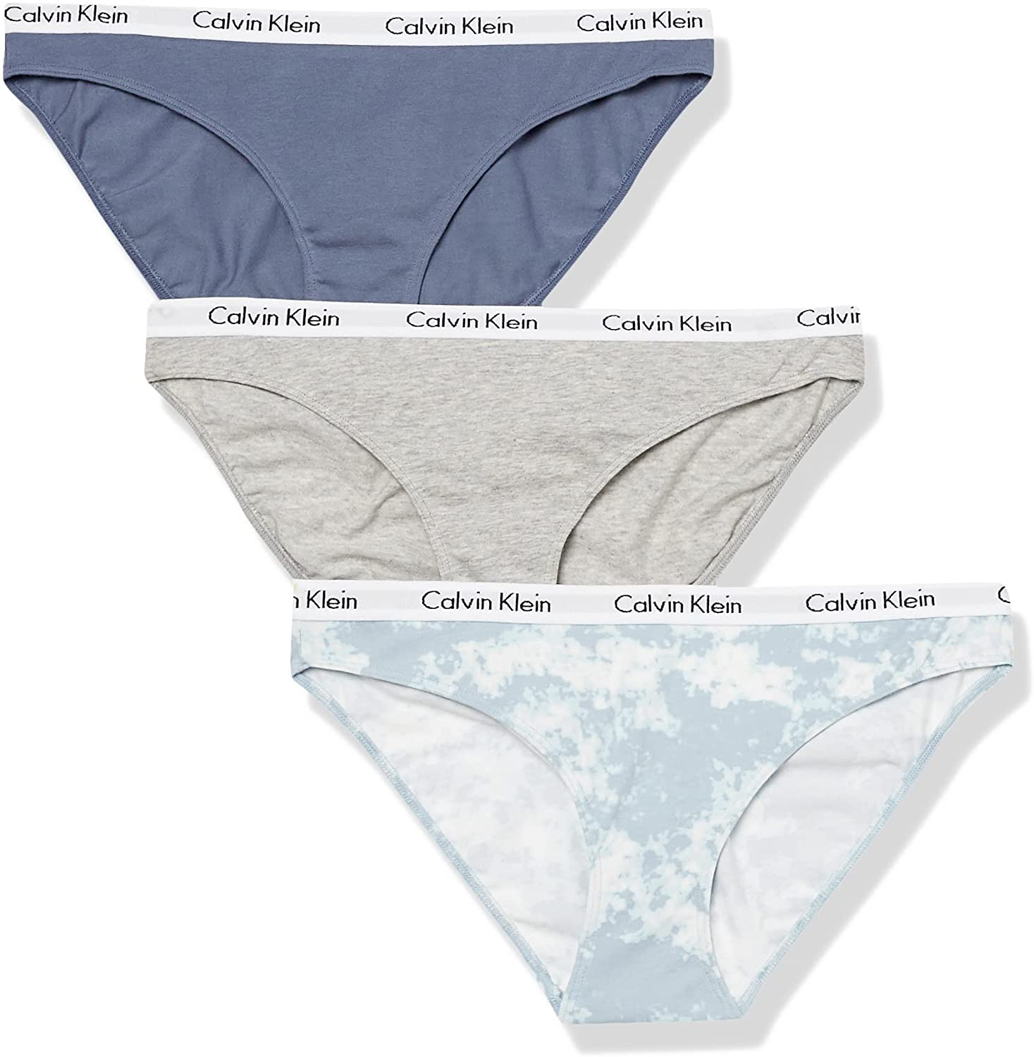 Calvin Klein Women'S Carousel Logo Cotton Bikini Panty Apparel & Accessories > Clothing > Underwear & Socks > Underwear Calvin Klein Grey Heather/Scorched Denim/Morongo Clouds-blue Fog 3 Large