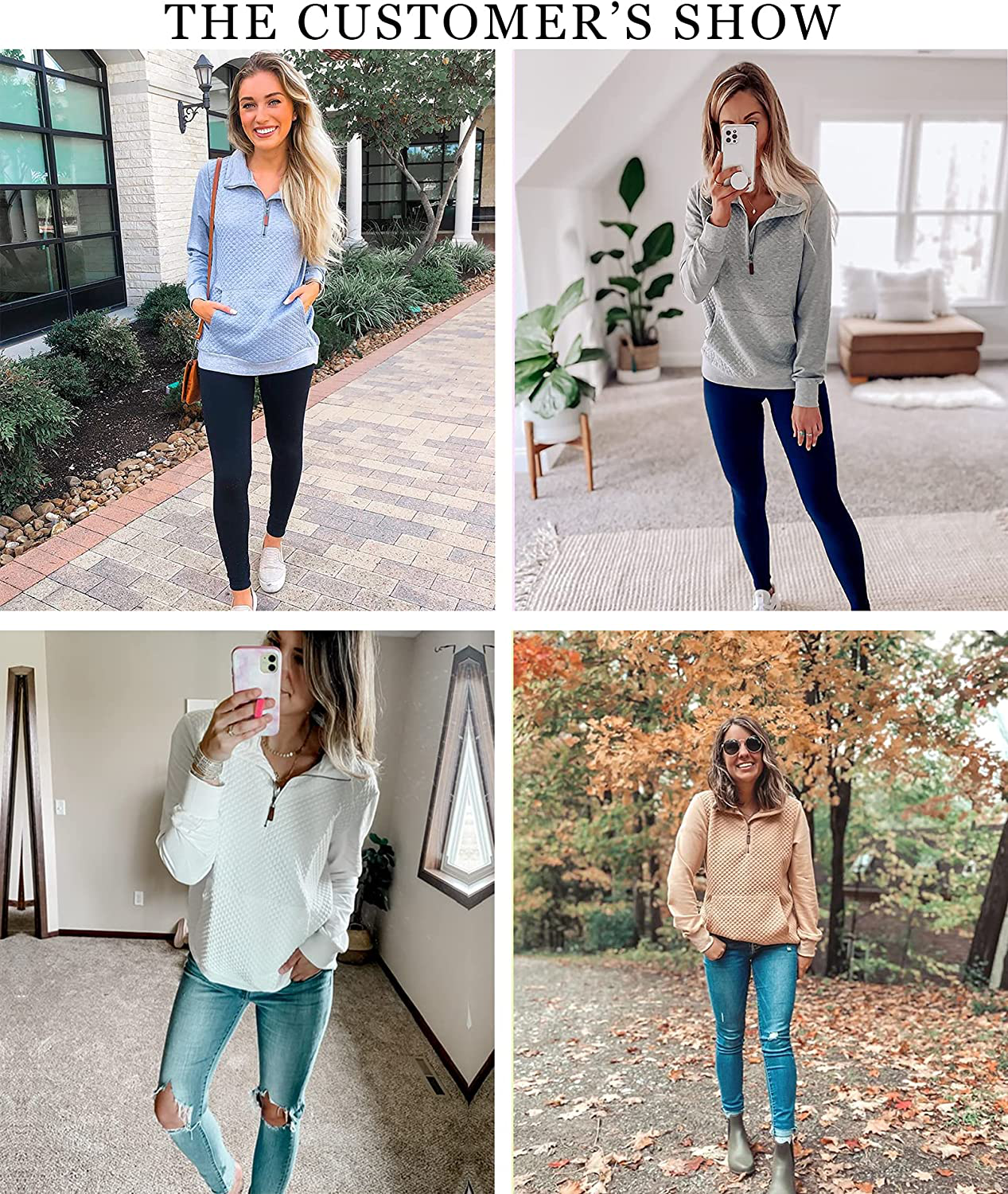 BTFBM Women Fashion Quilted Pattern Lightweight Zipper Long Sleeve Plain Casual Ladies Sweatshirts Pullovers Shirts Tops Apparel & Accessories > Clothing > Activewear Kylie Max