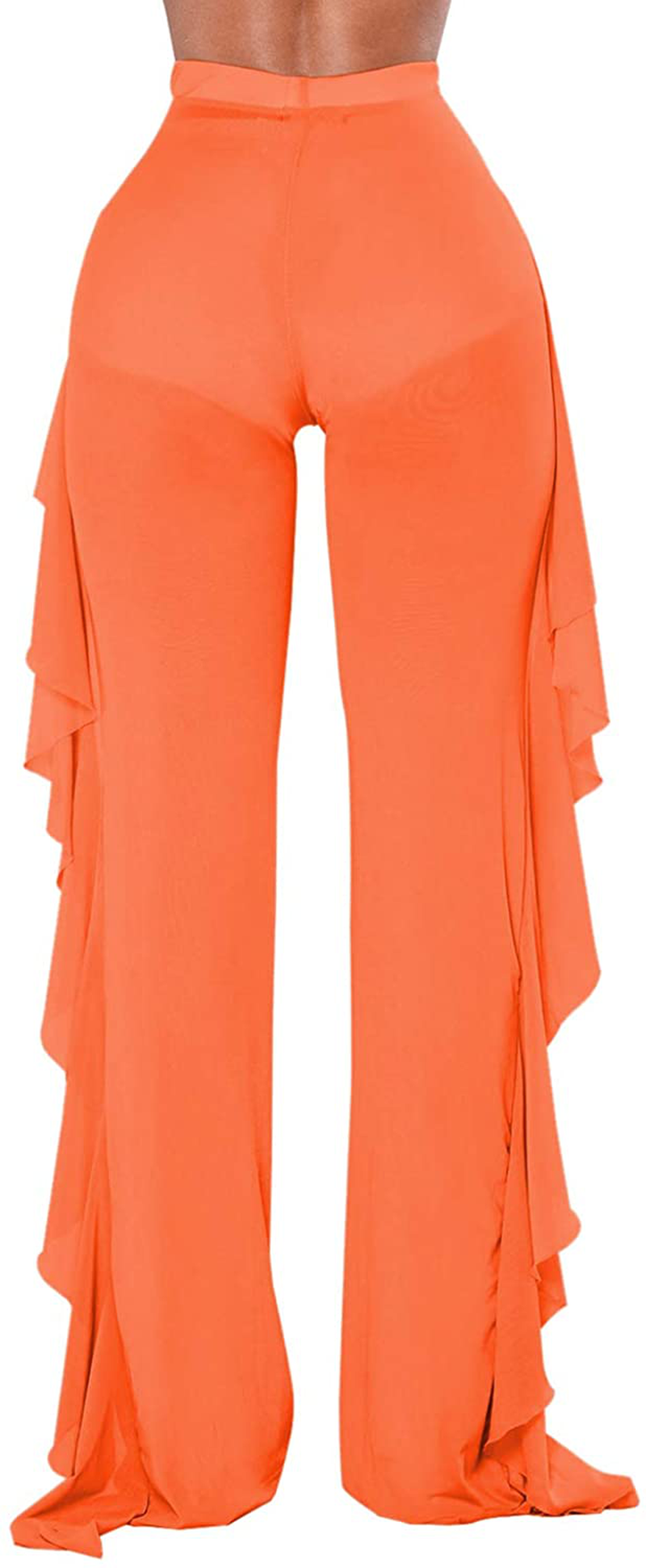 COCOLEGGINGS Women'S Sheer Mesh Ruffle Pants Swimsuit Bikini Bottom Cover Ups Apparel & Accessories > Clothing > Swimwear Kylie Max