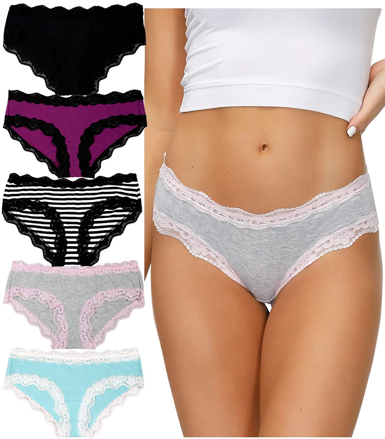 OHLLAVIVY Cotton Underwear Women'S Panties Soft Lace Hipster Briefs Multi-Pack Apparel & Accessories > Clothing > Underwear & Socks > Underwear OHLLAVIVY Lace Briefs(f) Small