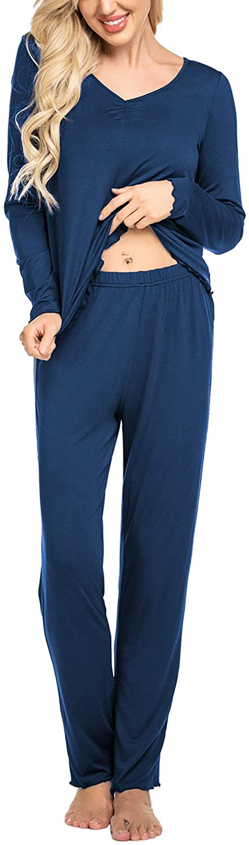 Ekouaer Women'S Pajama Set Long Sleeve Sleepwear Soft Loungewear Sets Pajamas Top and Pants Pjs S-XXL Apparel & Accessories > Clothing > Sleepwear & Loungewear Kylie Max